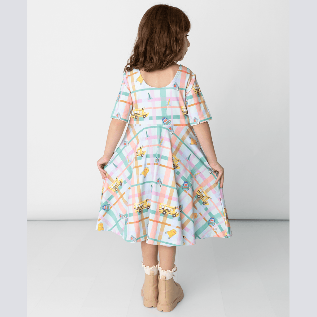 Anise & Ava exclusive genderless hand drawn art print all eco friendly printed on baby's and kids' core styles. Created to match. Our best seller dress has deep pockets on both sides for all those treasures collected along the way. 