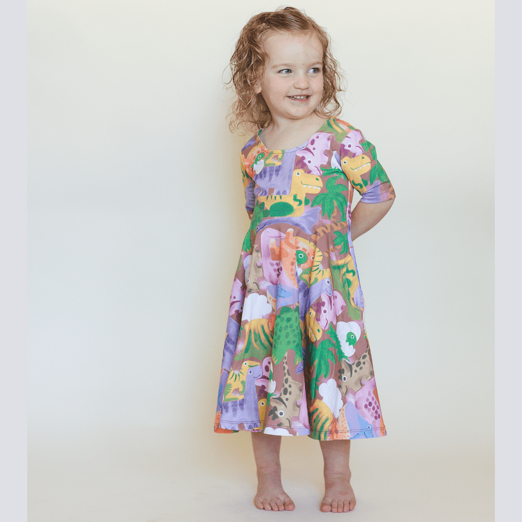 Reese Kids' Dress Dino Puzzle Nutmeg anise ava - Main Image