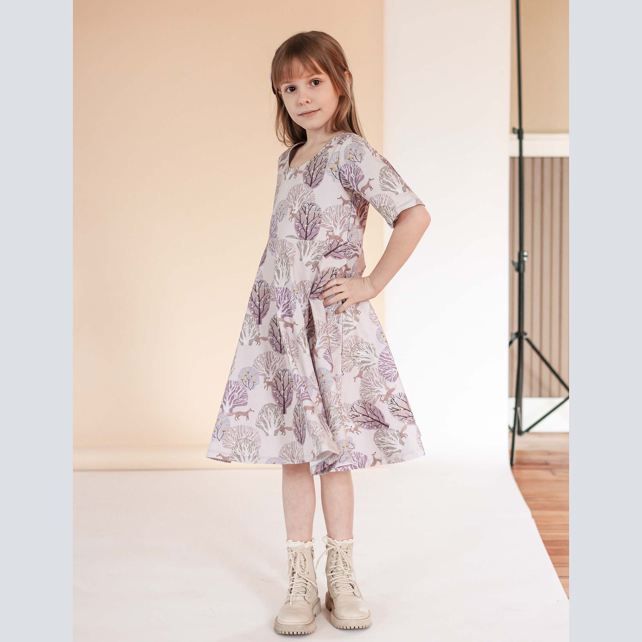 Anise & Ava best selling twirl play dress with deep pockets created in our exclusive hand drawn art for Fall. Made to match with sibling's baby styles in dress and onesie.