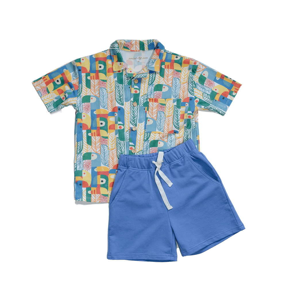 Anise & Ava genderless stretch cotton terry shorts in Stone color. Made for all boys & girls with a longer inseam for tumbling all day long. Shorts available for babies to 7/8 year old. 
