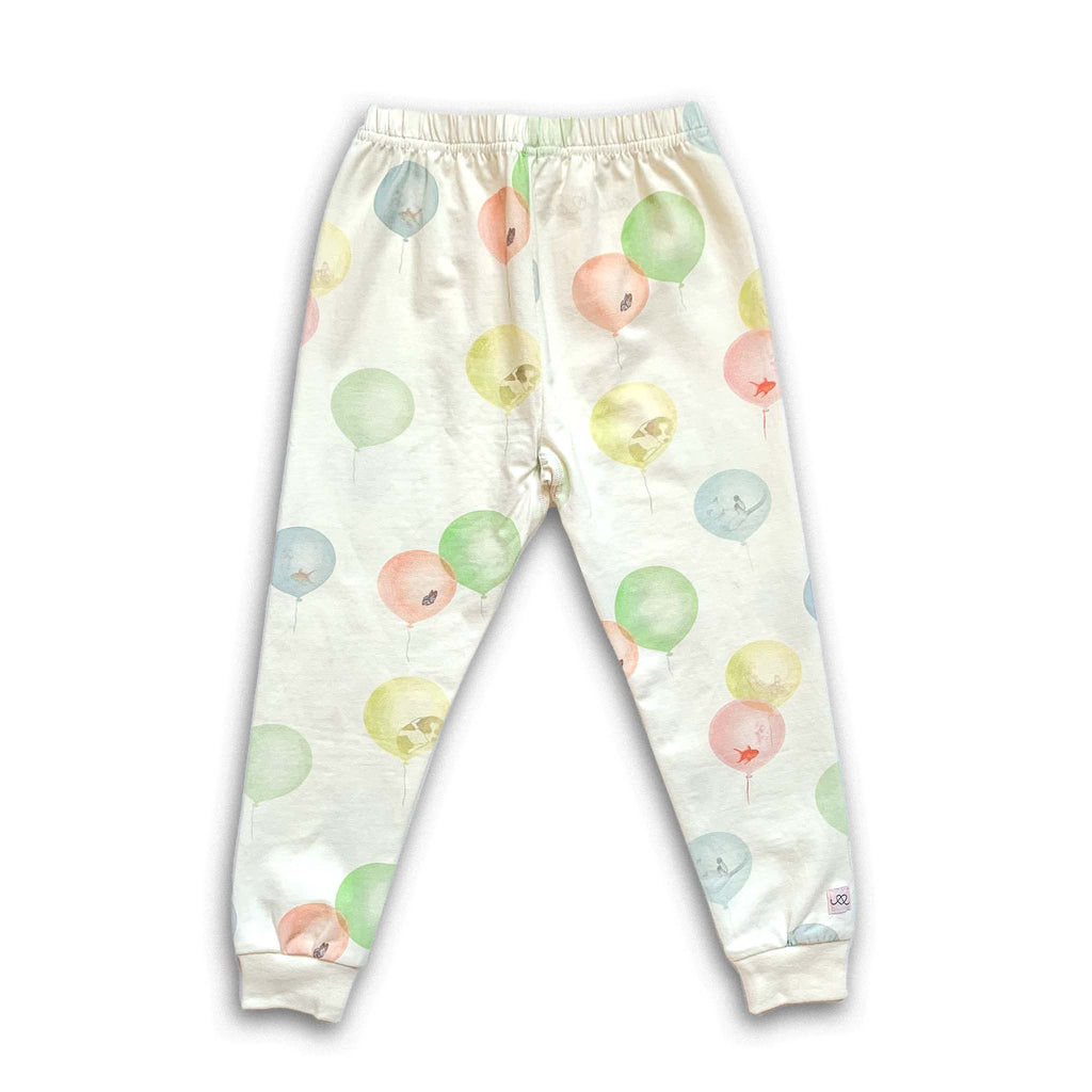Anise & Ava genderless kids' pajamas pant back in printed luxury cotton in Dreamy Bubbles. Made to match and twin with all siblings. 