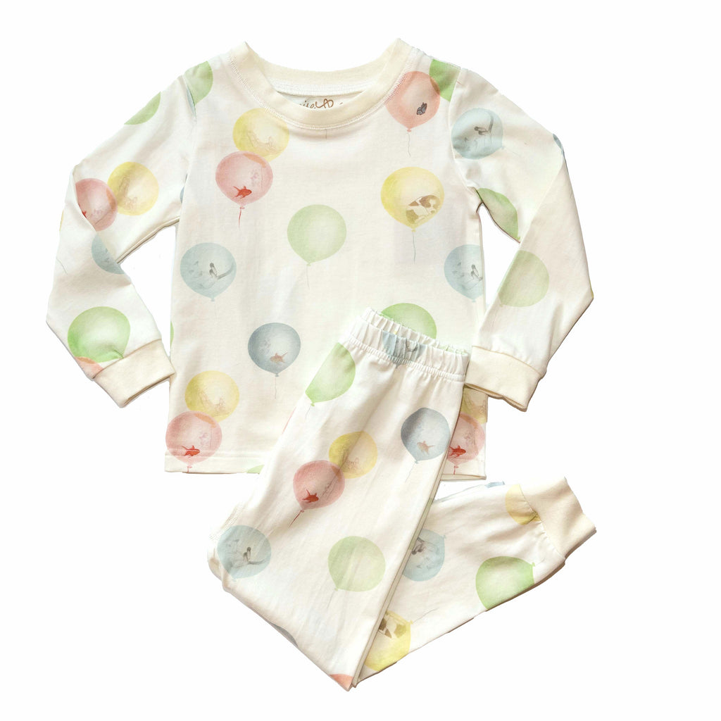 Anise & Ava genderless kids' pajamas top front in printed luxury cotton in Dreamy Bubbles. Made to match and twin with all siblings. 