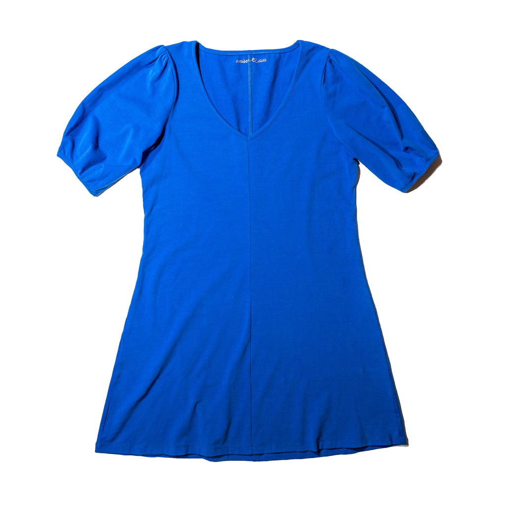 women's solid knit cobalt dress for twinning. Mommy & me outfits. 