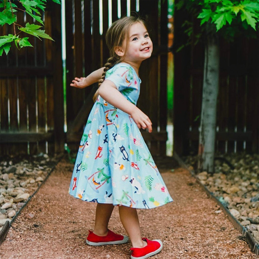 Anise & Ava printed Journey cotton twirl dress in sizes 2t - 7/8, made to match with siblings. 