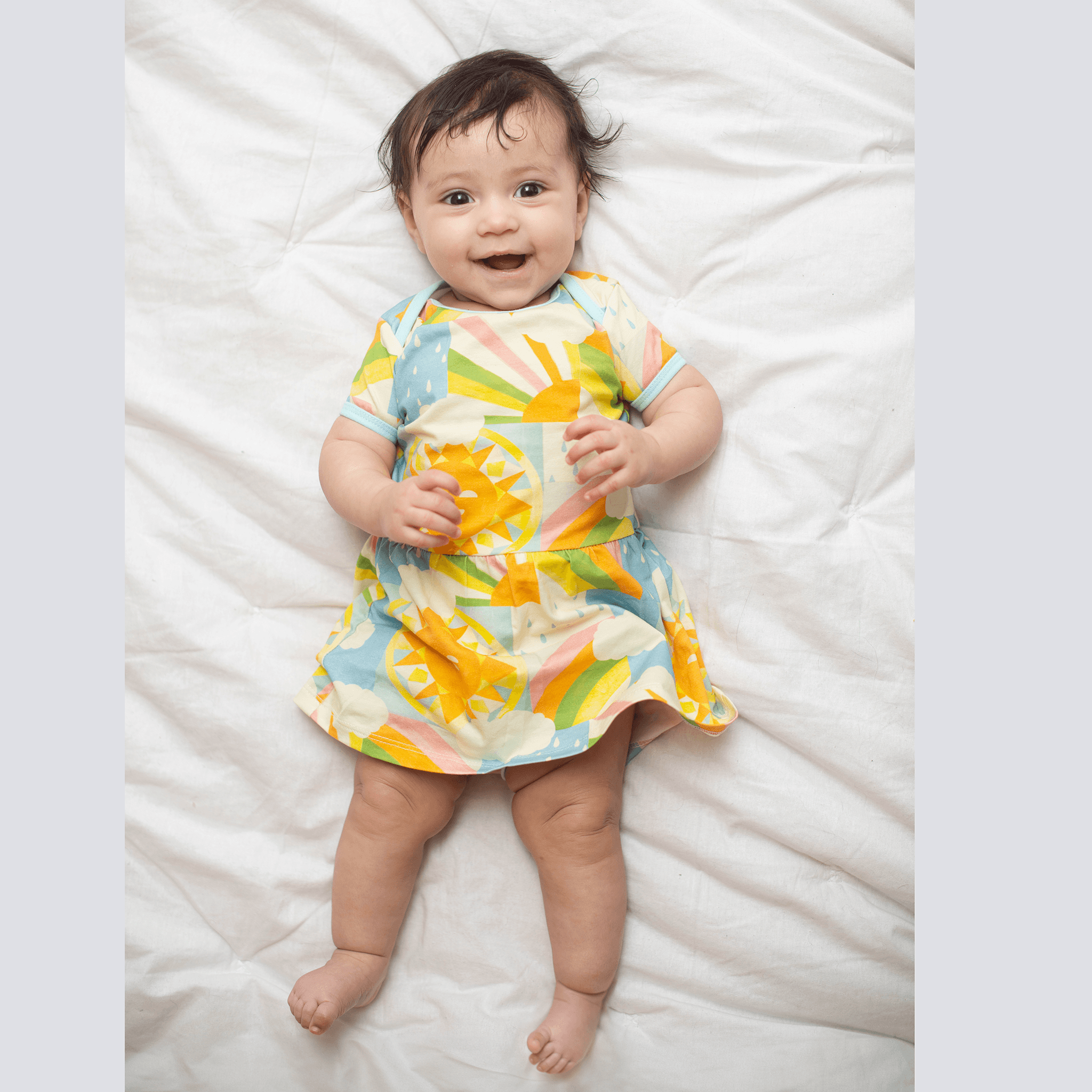 infant cotton dress ARA White Hand Embroidered Girls Dress smocking detail on the chest Baby Girl's Floral Print Cotton