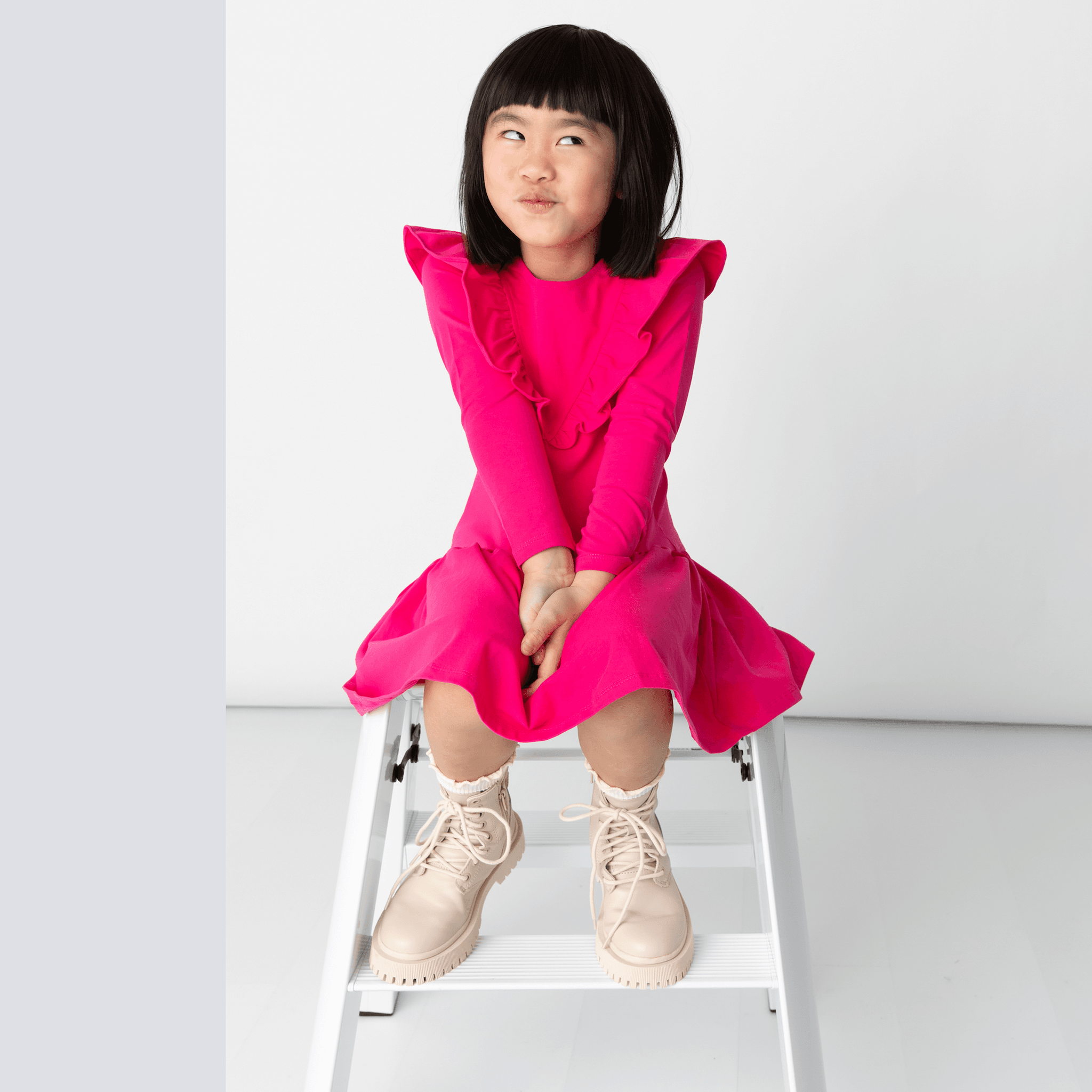 Anise & Ava most loved all season cotton stretch fabric made in a new fun colored  dress with ruffles. Perfect for holiday and Fall fun play.