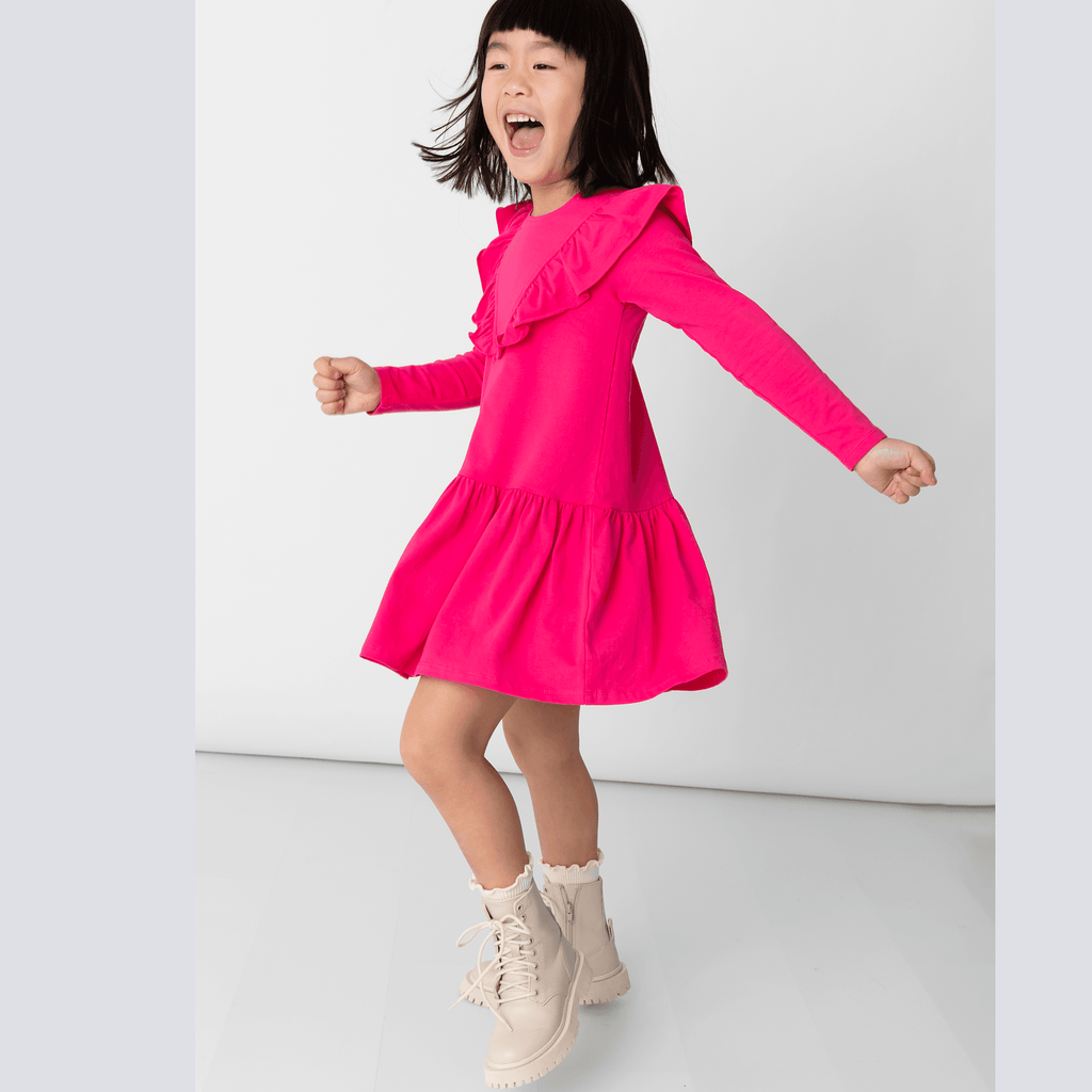 Anise & Ava most loved all season cotton stretch fabric made in a new fun colored  dress with ruffles. Perfect for holiday and Fall fun play.