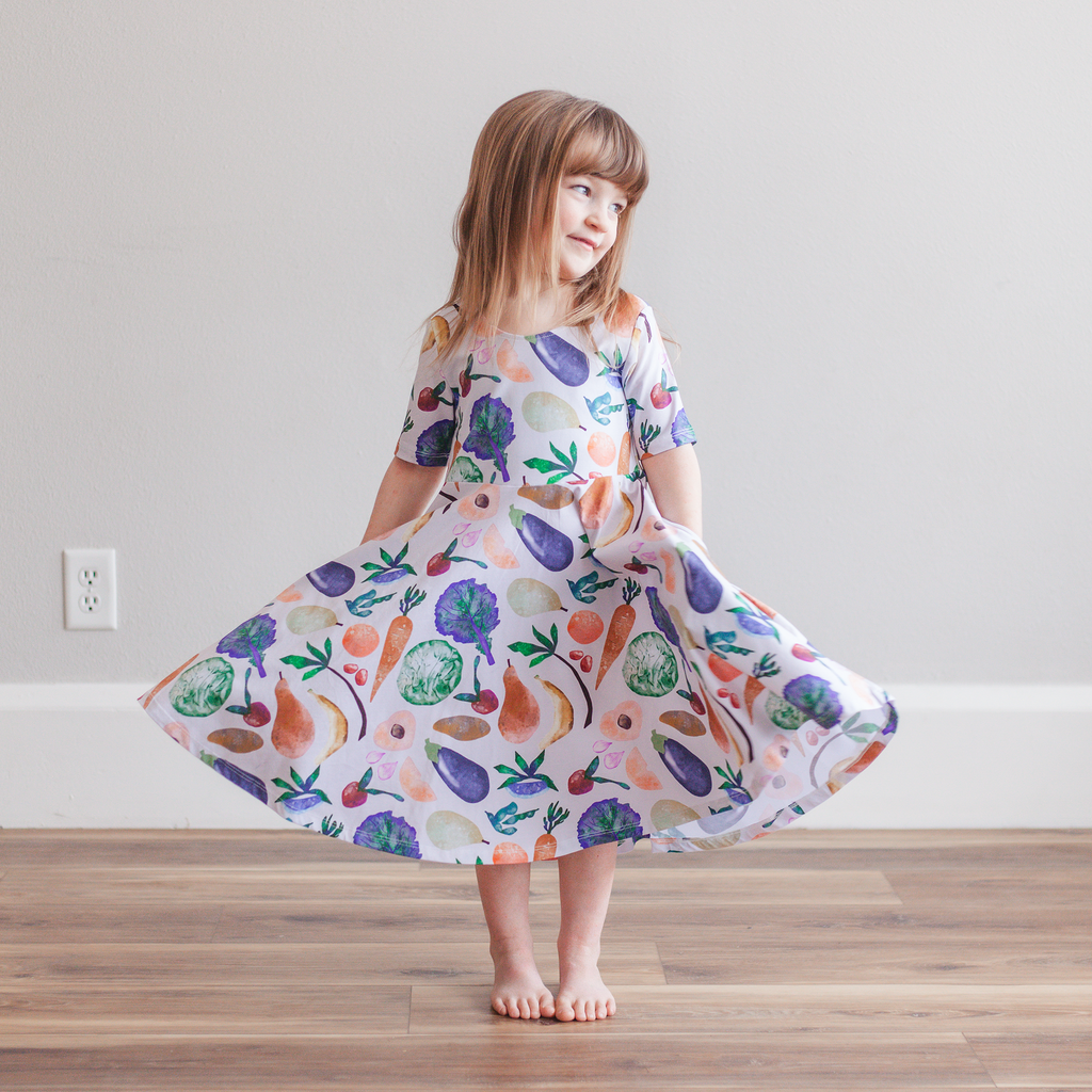 Anise & Ava best selling dress with a full circle skirt & pockets. Designed and made to match siblings' styles in both babies & kids. 