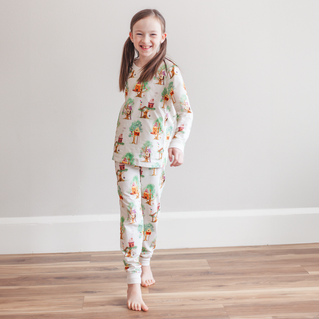 Anise & Ava's 2 pieces pajamas made in genderless exclusive hand drawn artwork, designed and made to match baby siblings' styles.