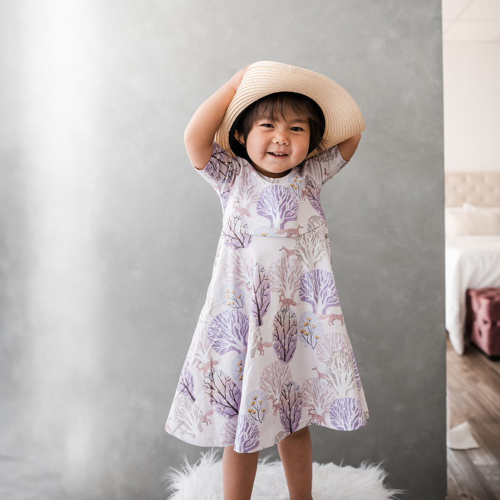 Anise & Ava best selling twirl play dress with deep pockets created in our exclusive hand drawn art for Fall. Made to match with sibling's baby styles in dress and onesie. 