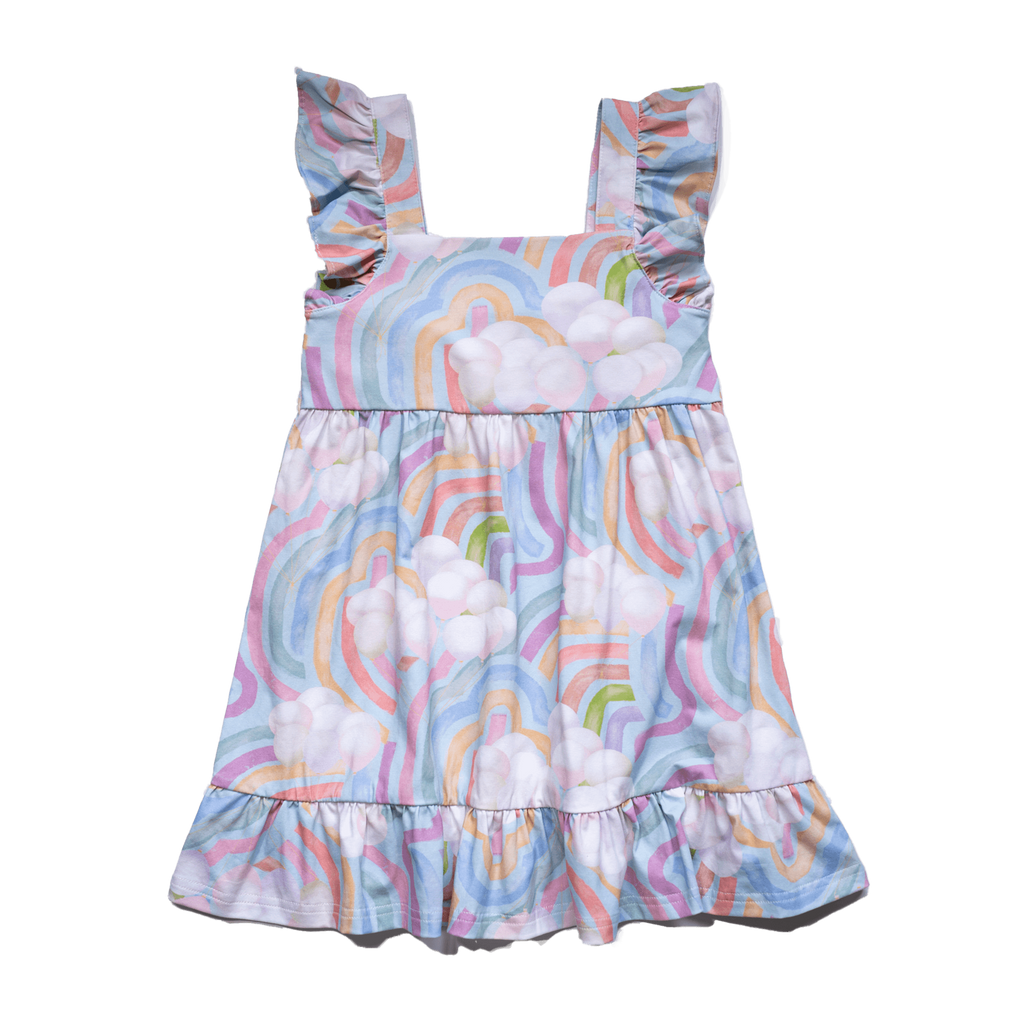 Anise & Ava's ruffled summer dress, designed and made in an exclusive hand drawn print to match baby siblings' styles. 