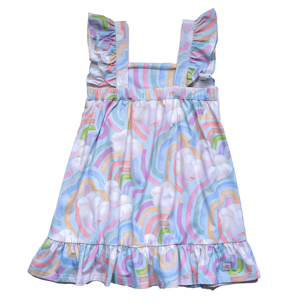 Anise & Ava's ruffled summer dress, designed and made in an exclusive hand drawn print to match baby siblings' styles. 