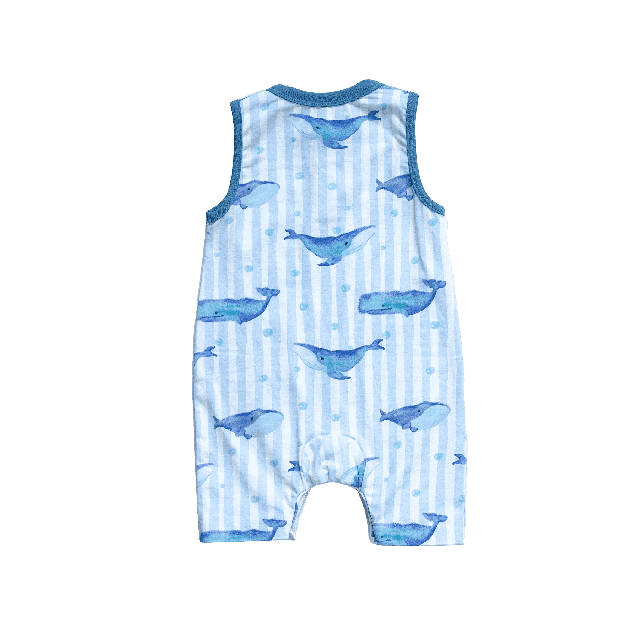 Anise & Ava exclusive hand drawn artwork eco friendly printed onto luxuy stretch cotton. Our one of a kind whales printed baby shorts romper is made to match sibling's polo shirts. 