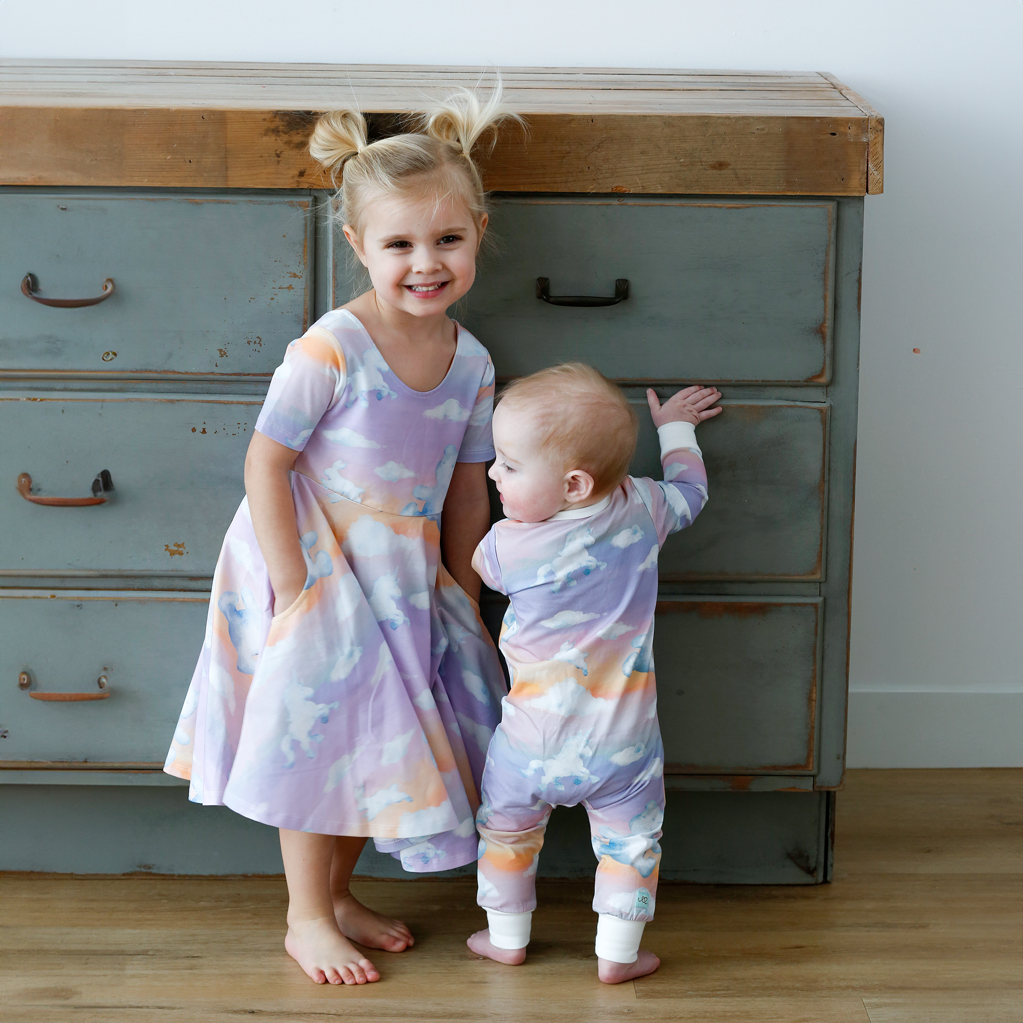 Anise & Ava's best selling dress with full circle skirt and pockets. Designed and made with exclusive hand drawn print to match siblings' styles in babies & kids. 