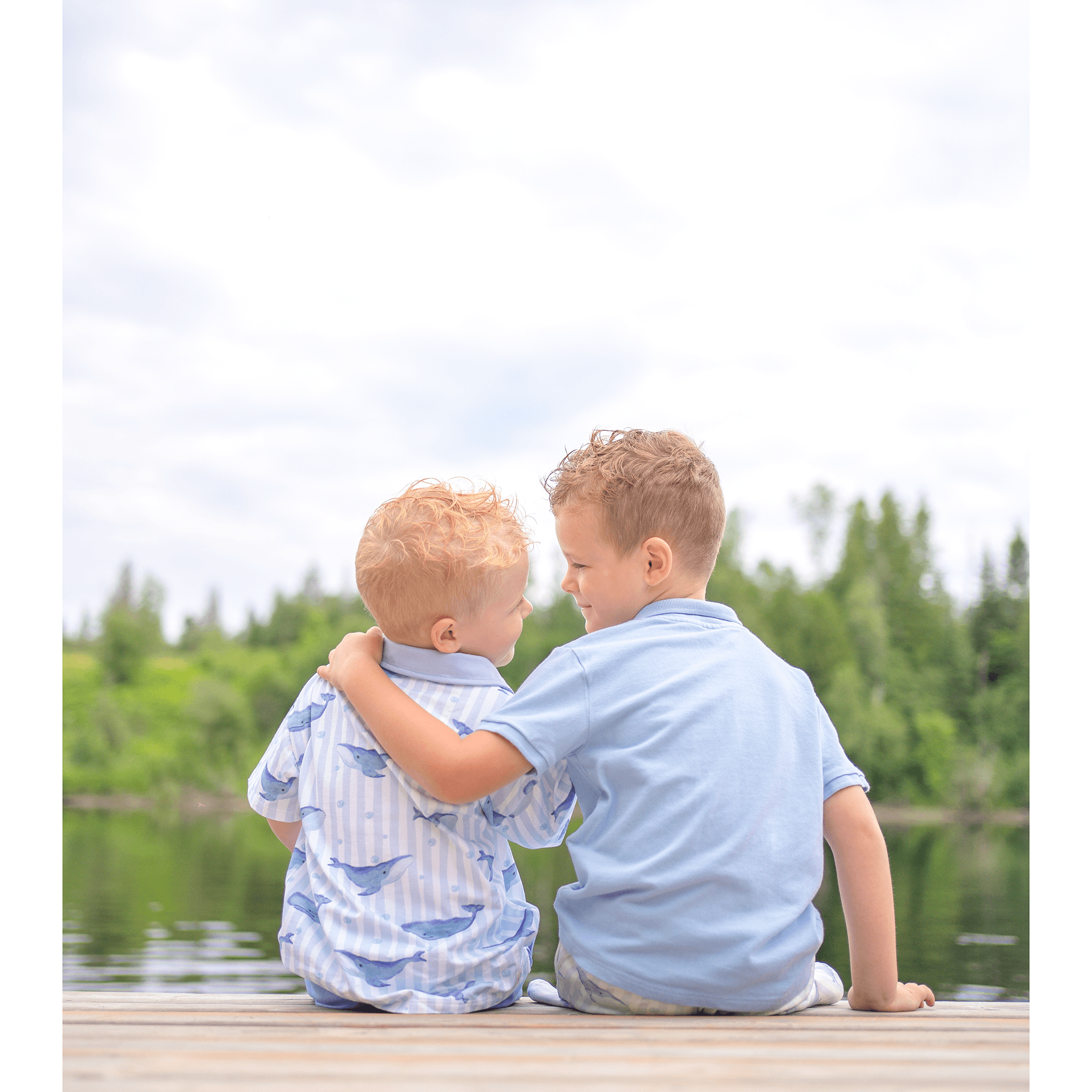 Anise & Ava exclusive hand drawn Whales print, eco friendly printed on luxury stretch cotton into our new point collar polo shirt. Designed and made to match siblings styles in Cleo baby shorts romper. Dress your family in this fun Summer exclusive print made for all boys & girls. Best for beaches and oceanside. 