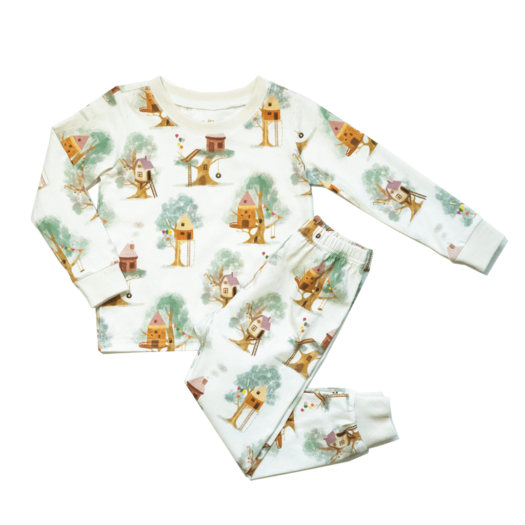 Anise & Ava's 2 pieces pajamas made in genderless exclusive hand drawn artwork, designed and made to match baby siblings' styles.