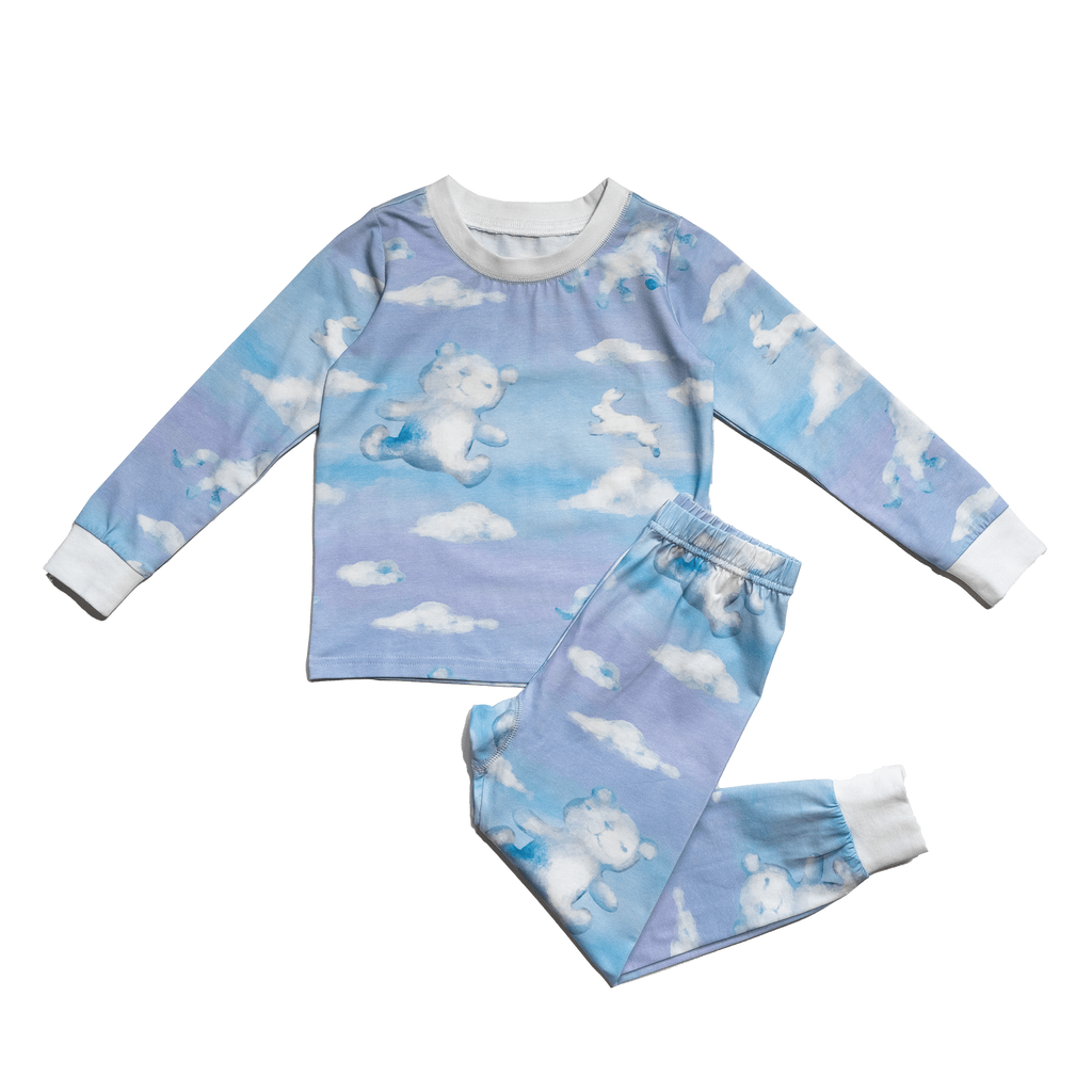 Anise & Ava's exclusive hand drawn art eco friendly printed onto 2 ps lounge pjs set for kids. This season we have the dreamiest print available in extended size up size 9/10 for both boys & girls. Made to match baby sibling's one piece. 