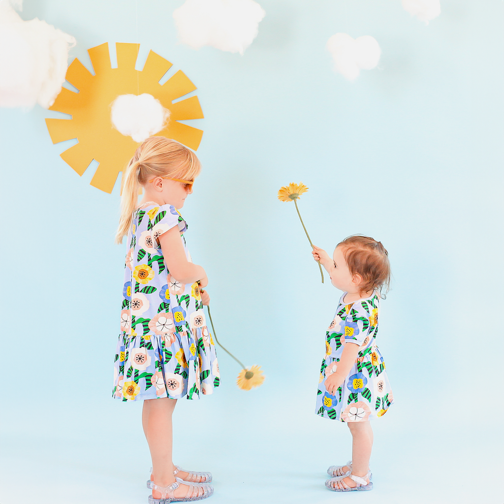 Anise & Ava's best selling baby dress in an original exclusive hand drawn print, designed and made to match siblings' styles. 