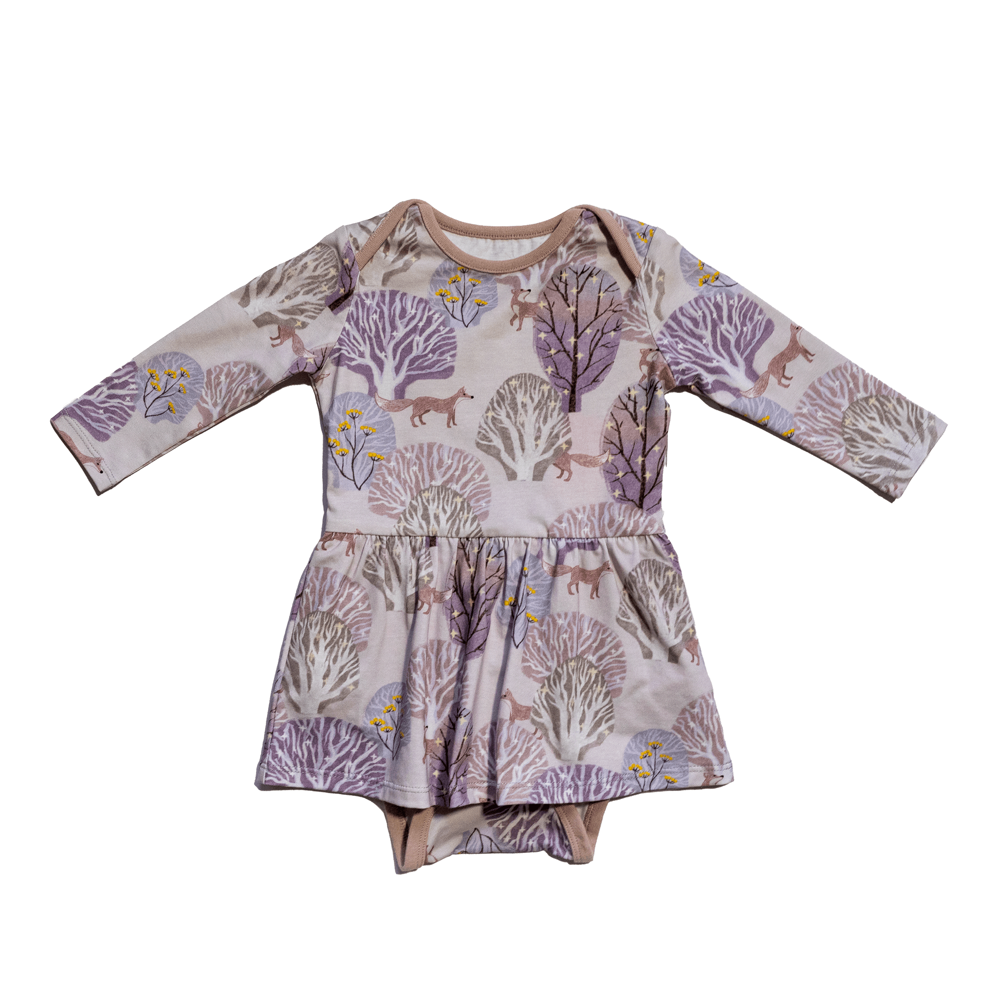 Anise & Ava's most loved baby onesie dress. Made to match with siblings' styles in our hand drawn gender neutral forest print, eco friendly printed onto our soft cotton. 