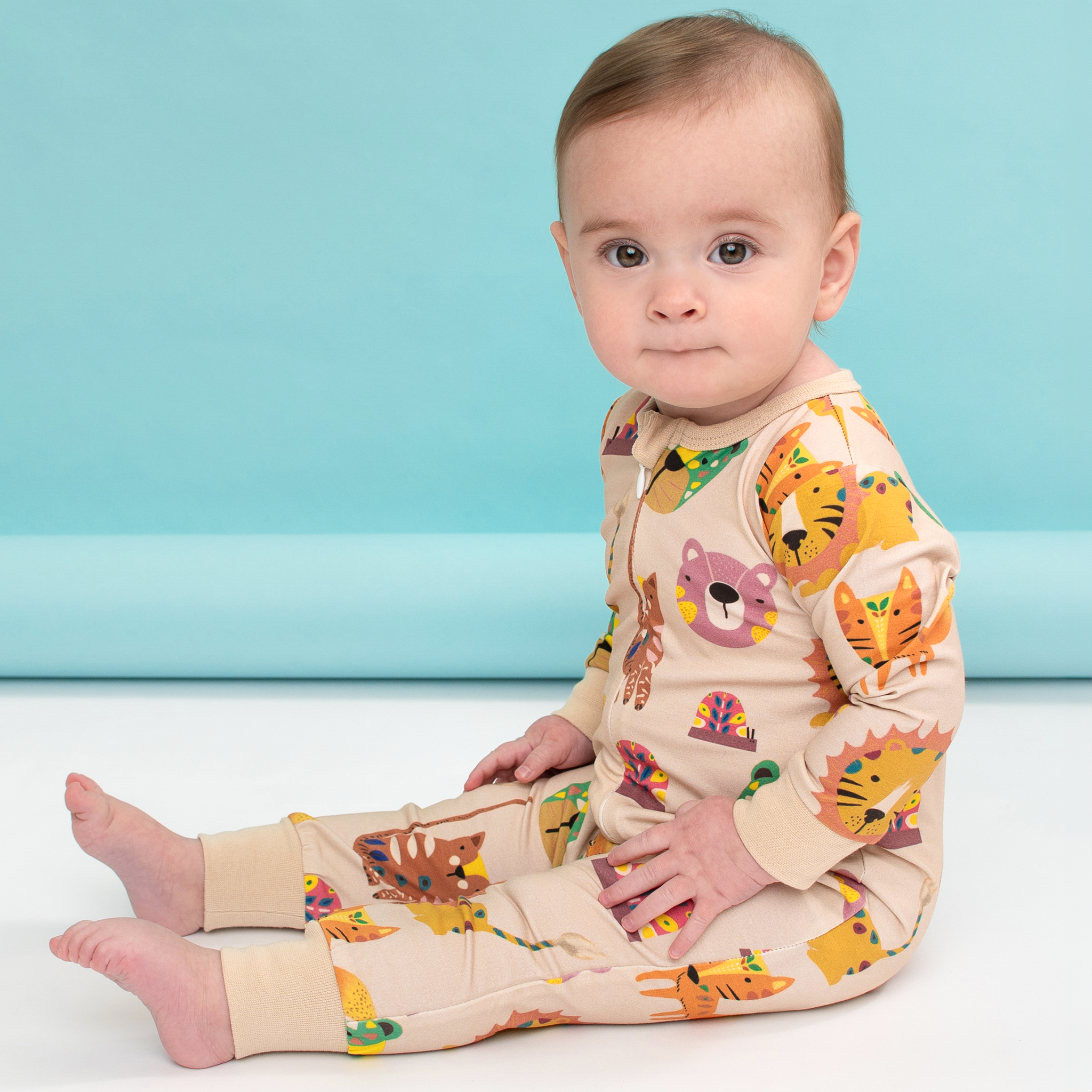 Anise & Ava genderless exclusive hand drawn prints in forest friends, made and designed to match siblings' pajamas and other styles. 