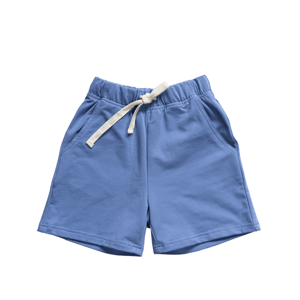 Anise & Ava genderless stretch cotton terry shorts in Stone color. Made for all boys & girls with a longer inseam for tumbling all day long. Shorts available for babies to 7/8 year old. 
