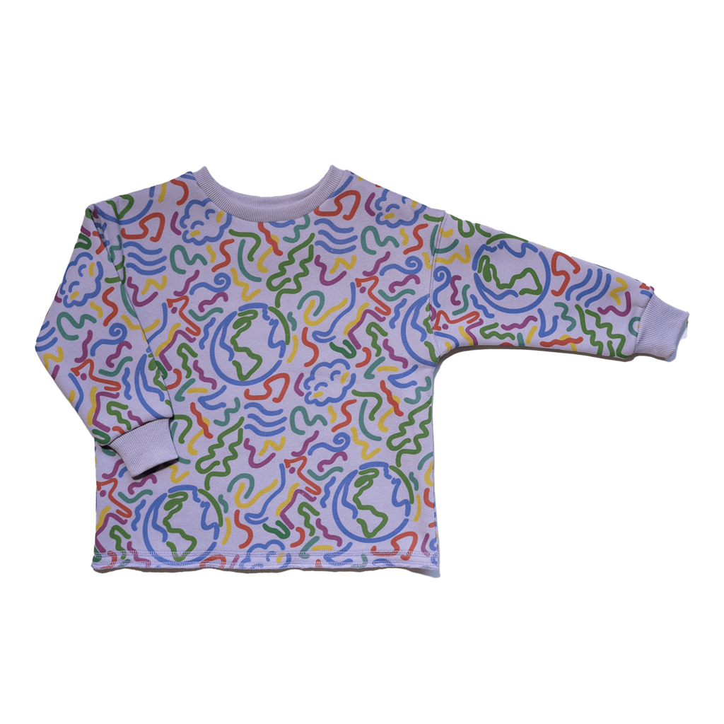 Anise & Ava's gender neutral exclusive hand drawn artwork eco friendly printed on a all cotton fleece. Made to match baby sibling's onesie. Perfect cozy pullover for the winter with a burst of color and inspiring art. 