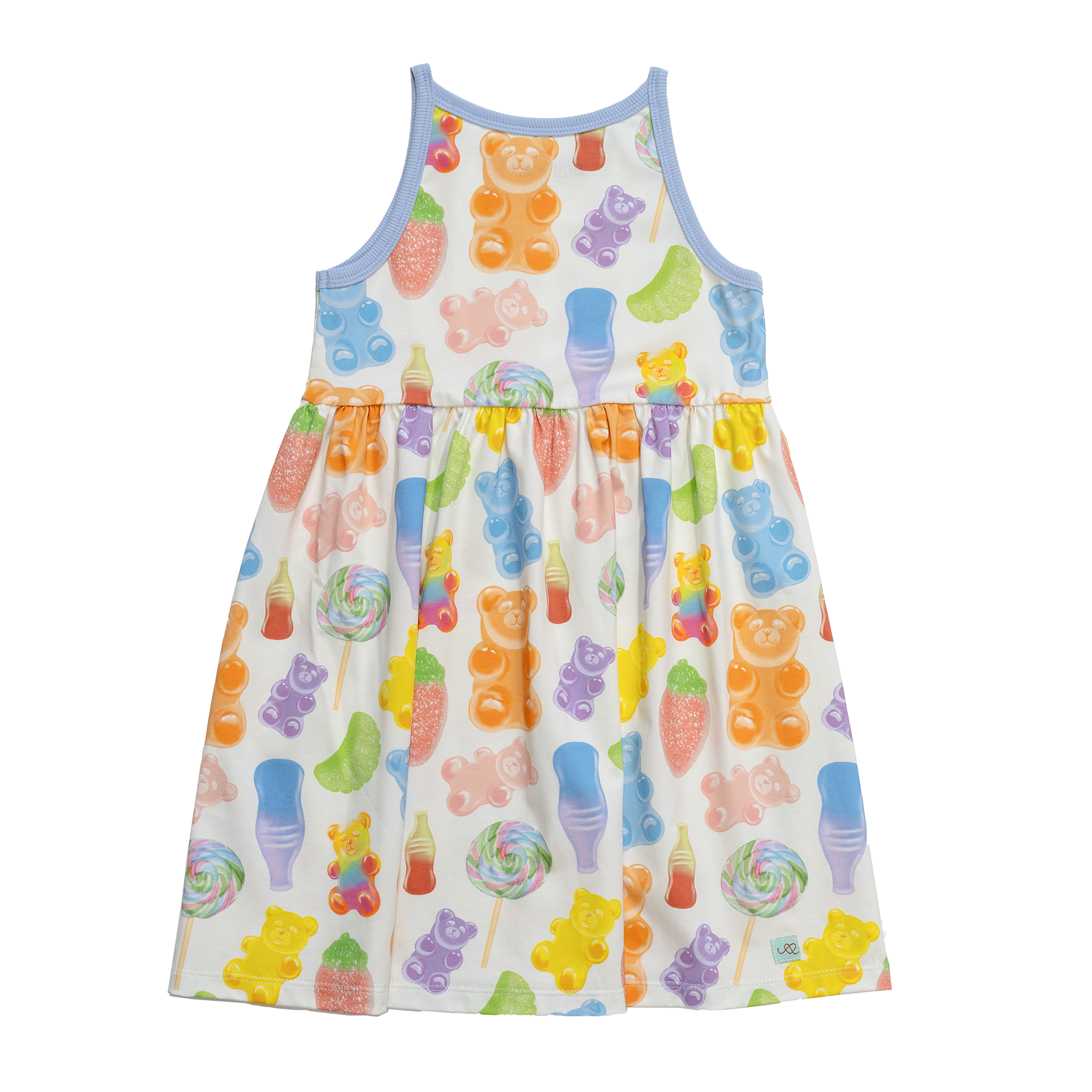 Anise & Ava's Sage dress in Gummy Bears for kids, designed with love in an exclusive hand drawn gender neutral colorful art, made to match siblings styles.