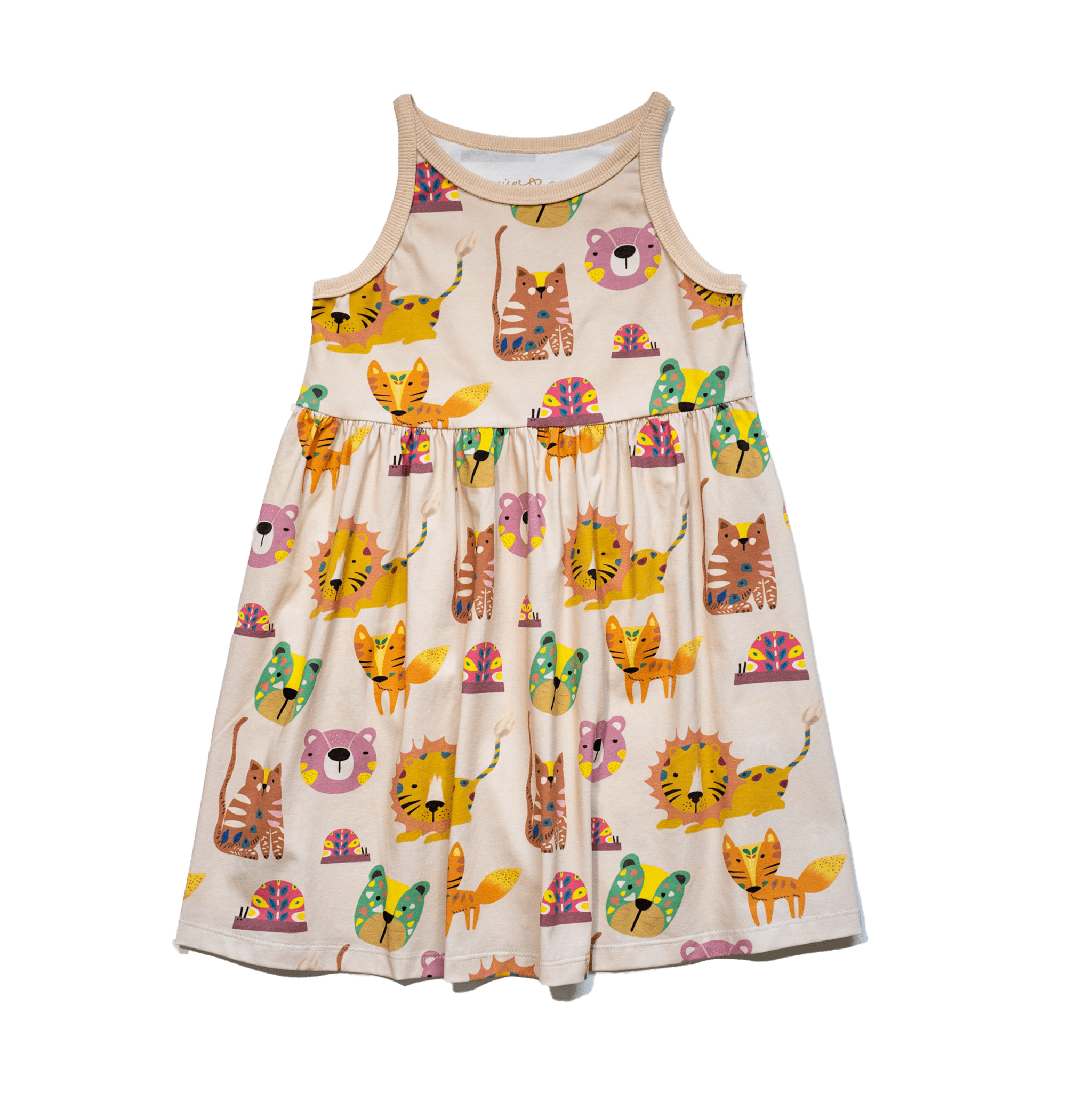 Anise & Ava's new Summer dress in forest friends, designed and made in an exclusive hand drawn art to match siblings' styles in babies and kids. 