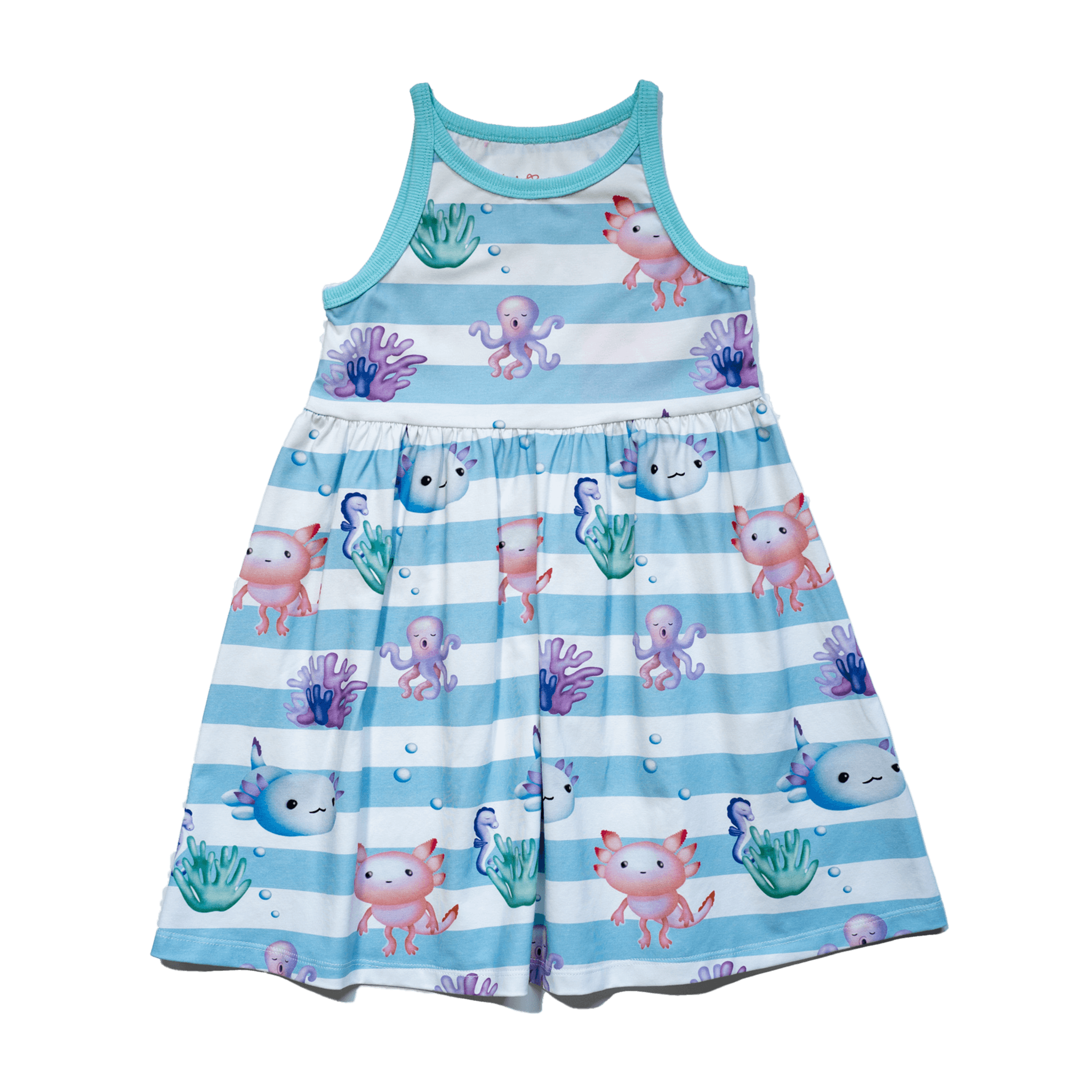 Anise & Ava's brand new summer dress, designed and made in an exclusive hand drawn art, specializing in axoloytls, matching babies and kids siblings' styles. 
