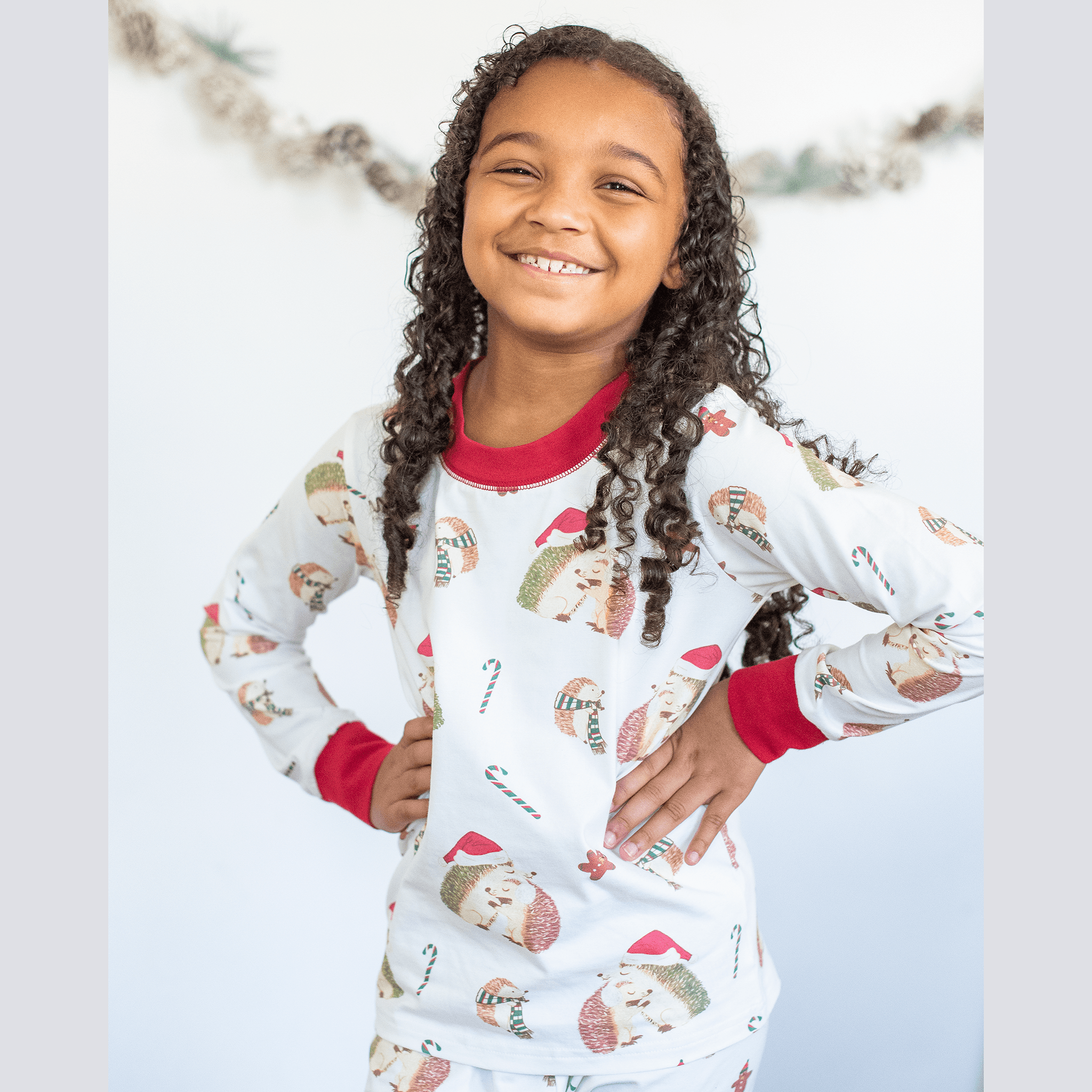Anise & Ava gender neutral exclsive hand drawn Holiday Hedgehogs, eco friendly printed onto our softest cotton. Made to match siblings' baby pajamas.  