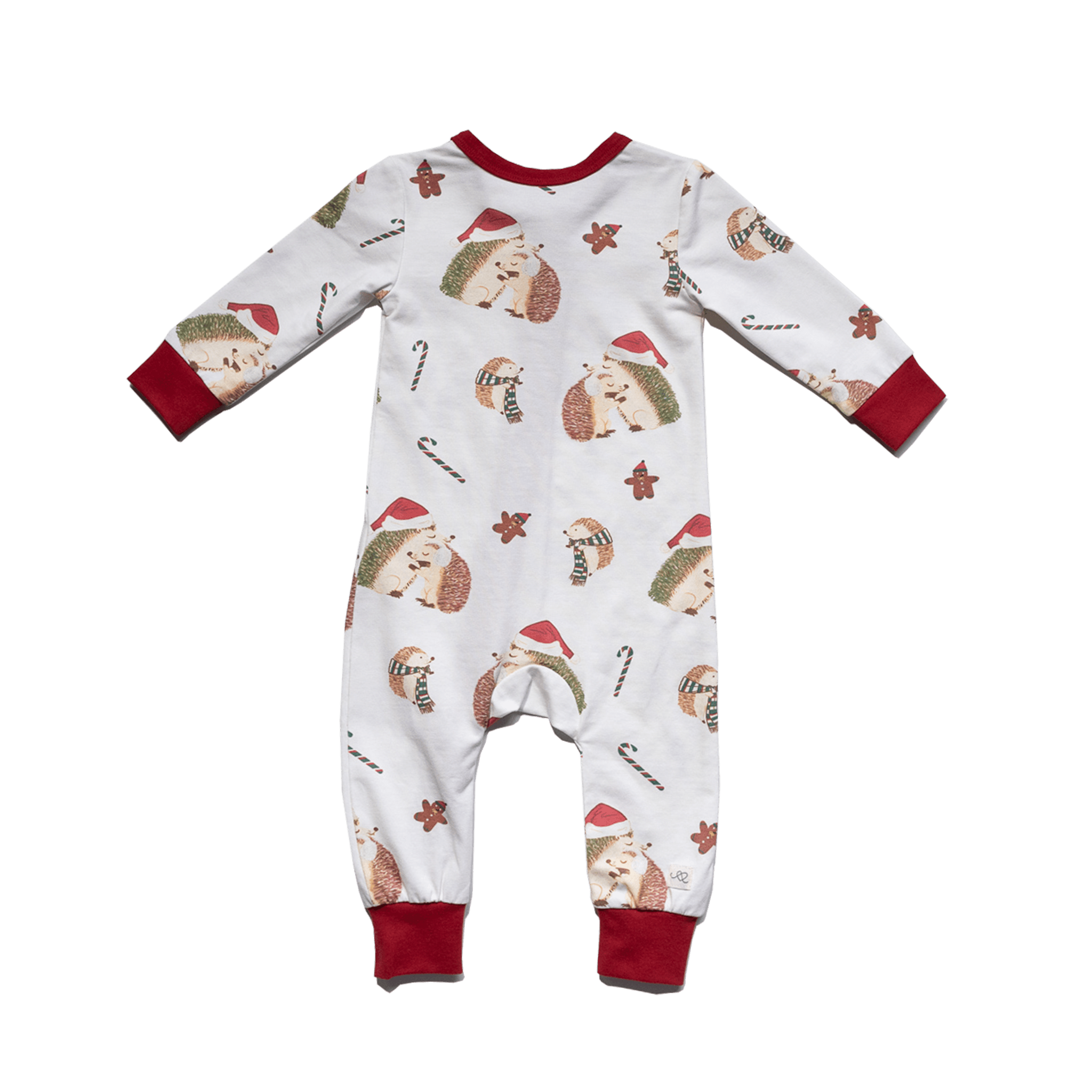 Anise & Ava's gender neutral exclusive hand drawn art in hedgehogs with Holiday hats,, eco friendly printed onto the softest cotton. Made to match siblings' 2 pieces pajamas sets. 
