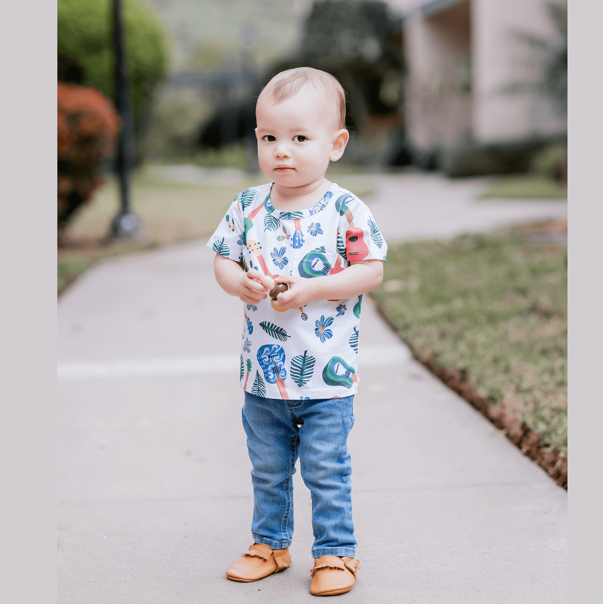 Anise & Ava genderless hand drawn exclusive artwork eco friendly printed on luxury cotton. Anise & Ava short sleeves pocket tee made to match with siblings' styles of baby romper, baby onesie, and kids' dresses or shorts. 
