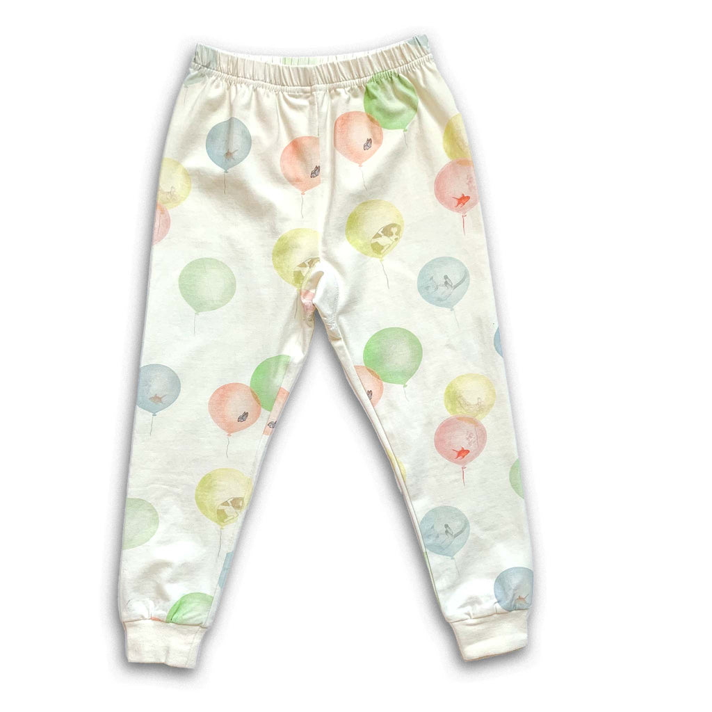Anise & Ava genderless kids' pajamas pants front in printed luxury cotton in Dreamy Bubbles. Made to match and twin with all siblings. 