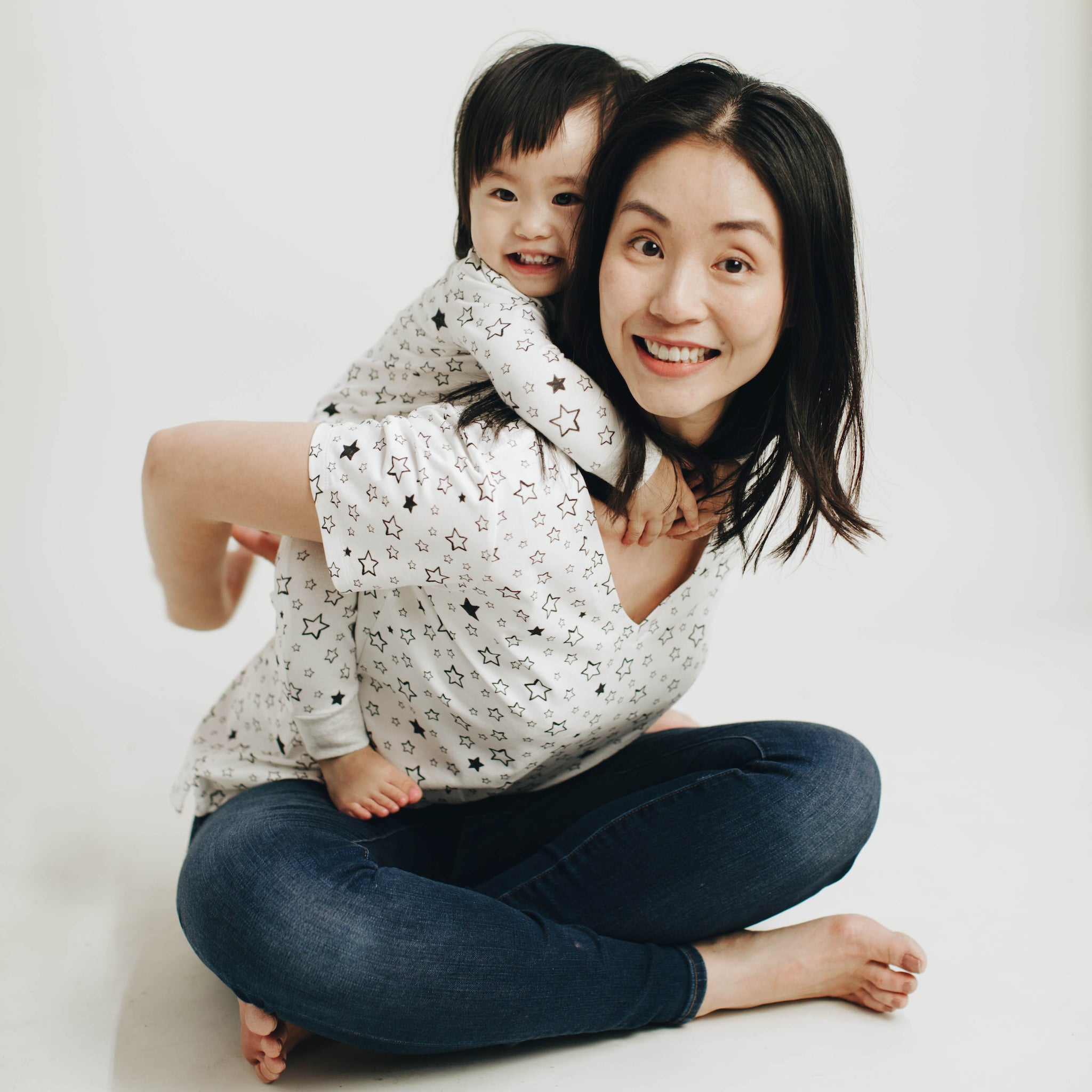 Starry women's tee and Starry baby's long john, mommy & me matching outfits. 