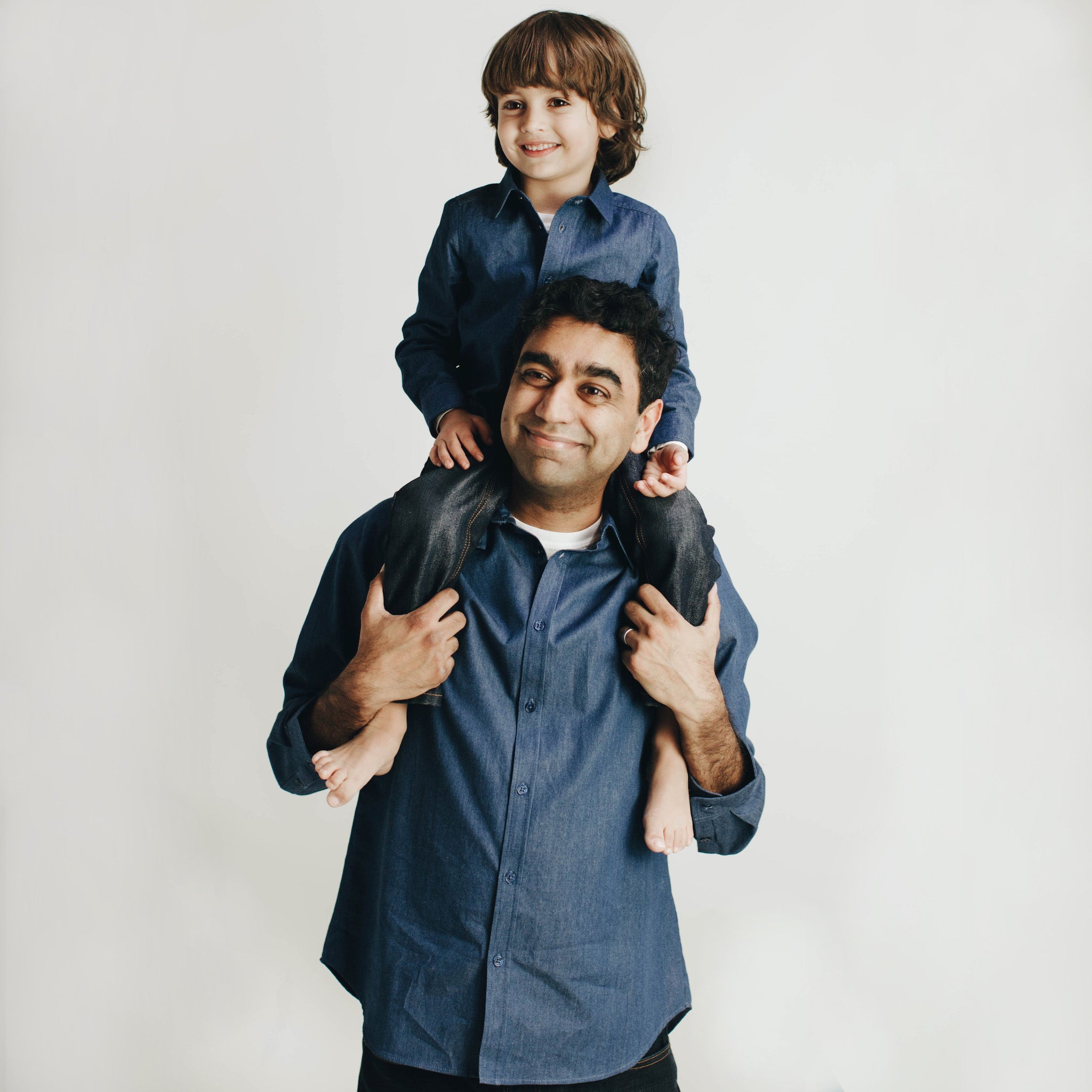 Mens' button down long sleeve chambray shirt, made to match with daddy & me boys' shirt, girls' dress, as well as women's chambray shirt. 