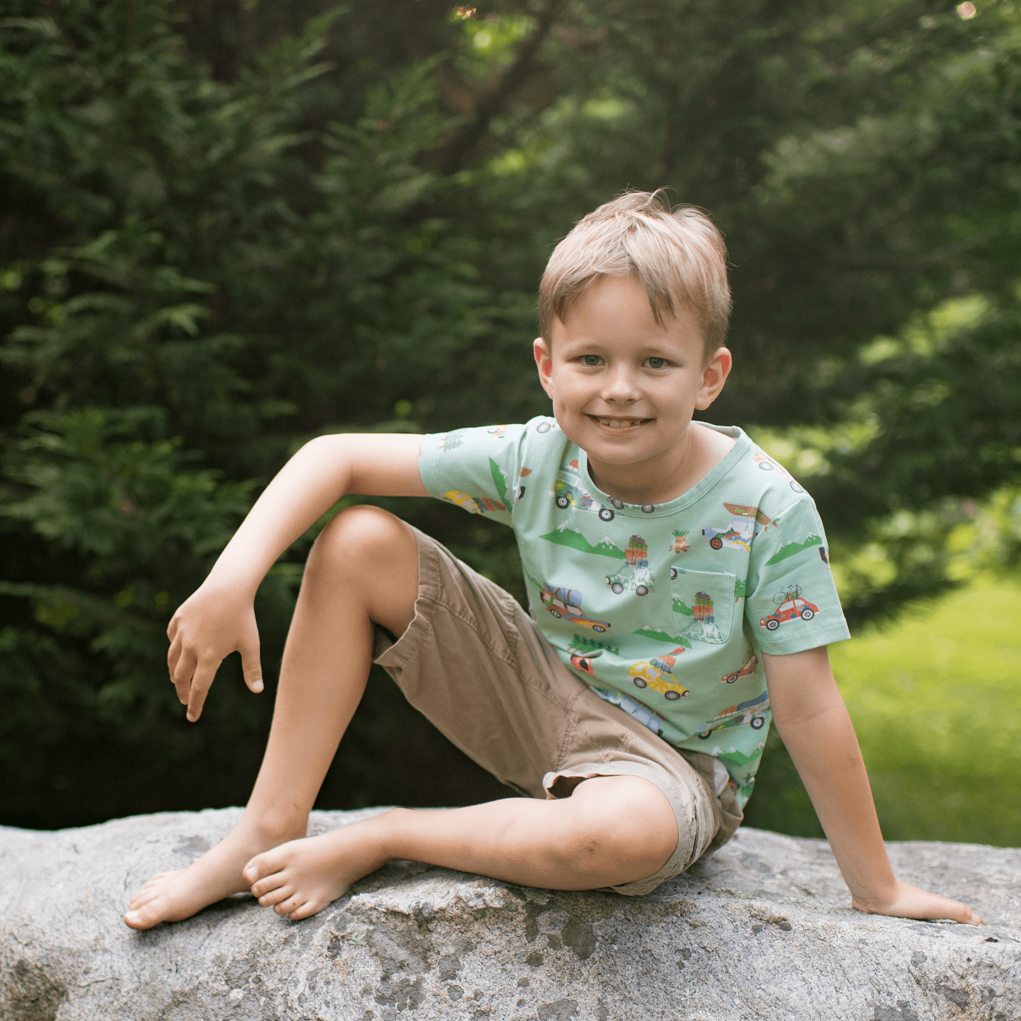 Anise & Ava genderless hand drawn exclusive artwork eco friendly printed on luxury cotton. Anise & Ava short sleeves pocket tee made to match with siblings' styles of baby romper, baby onesie, and kids' dresses or shorts. 