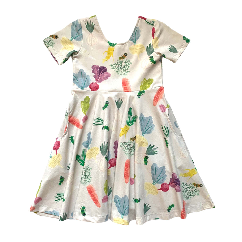 Anise & Ava genderless print Happy Roots vegetables in kids' dress sizes 2,3,4,5,6,7,8T
