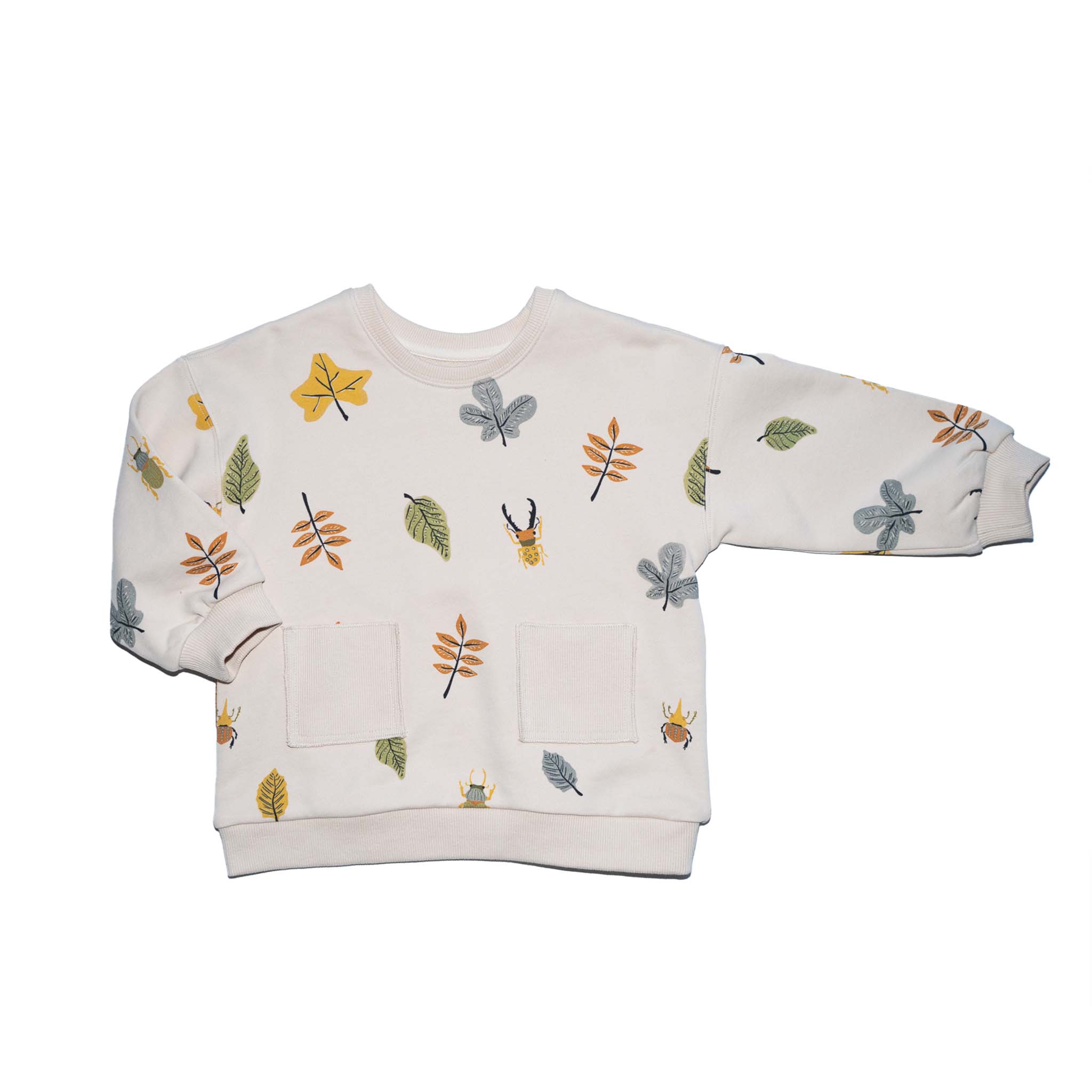 Anise & Ava gender fluid colorful hand drawn prints eco friendly printed onto Cotton terry sweatshirt. Sweatshirt has front ribbed pockets dyed to match  to ground color. Made to match with siblings. 