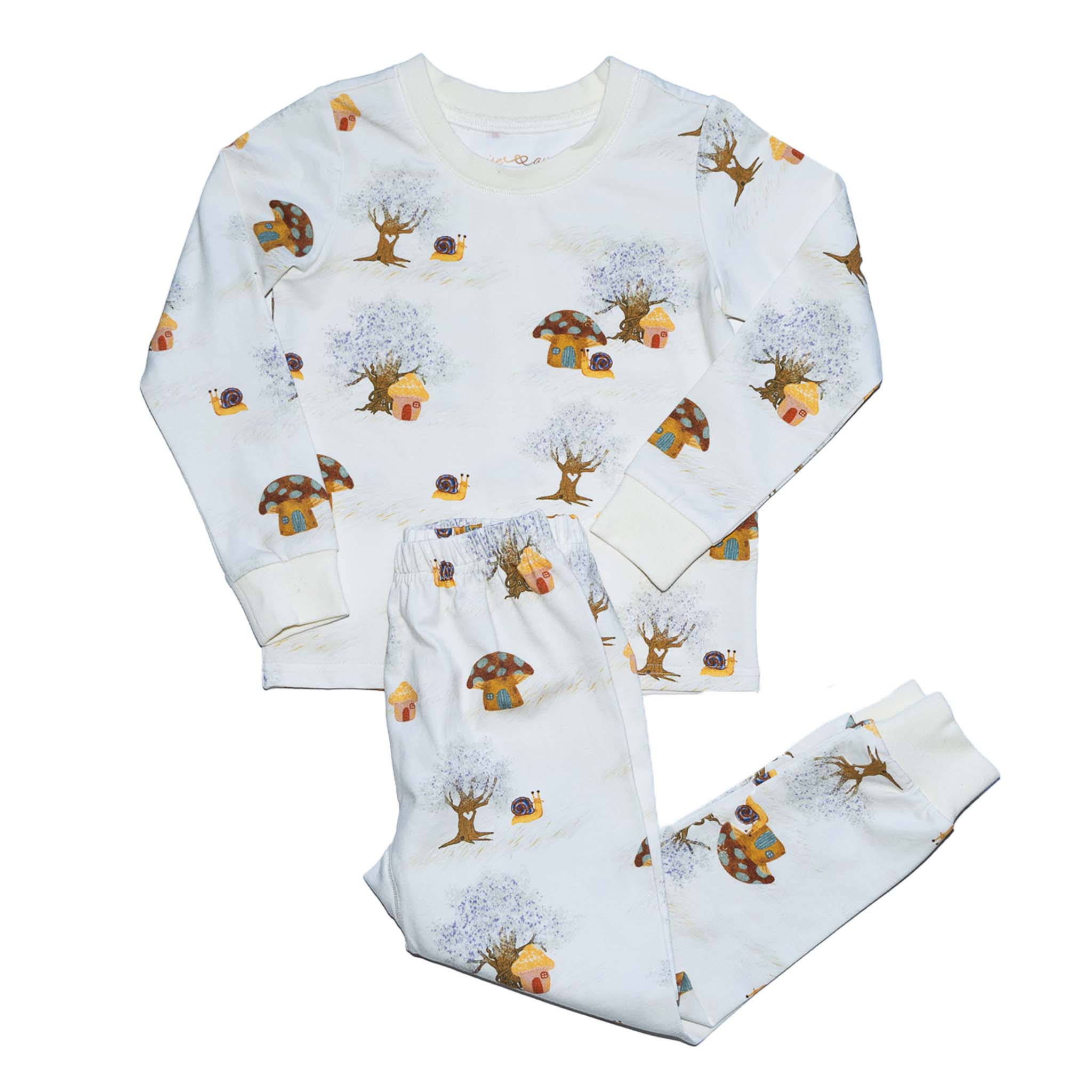 Anise & Ava's gender neutral  2 pieces kids' pajamas made with eco friendly hand drawn print in Magic Mushroom. Made with love and made to twin with siblings. 