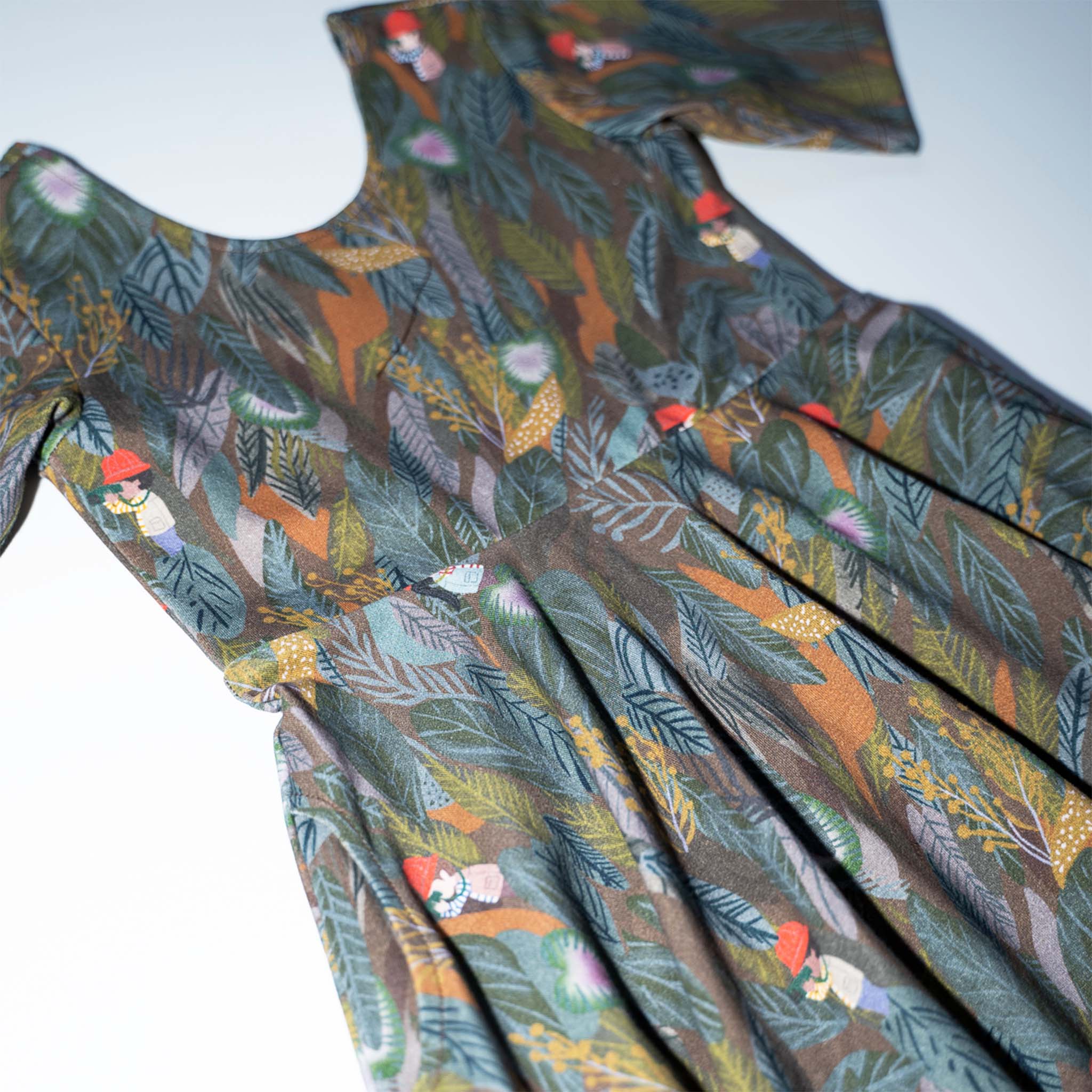 Anise & Ava gender fluid hand drawn artwork Adventurers eco friendly printed, made into elbow sleeves twirl kids' girls' dress. Made with love and made to twin with siblings. 