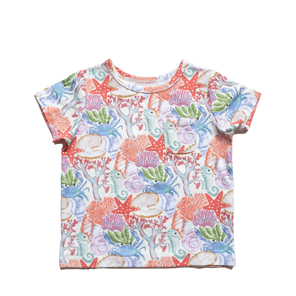 Anise & Ava genderless exclusive hand drawn artwork, eco friendly printed on luxury cotton. Anise & Ava short sleeves pocket tee, made and designed to match siblings' styles in baby onesies or other kids' dresses or shorts. 