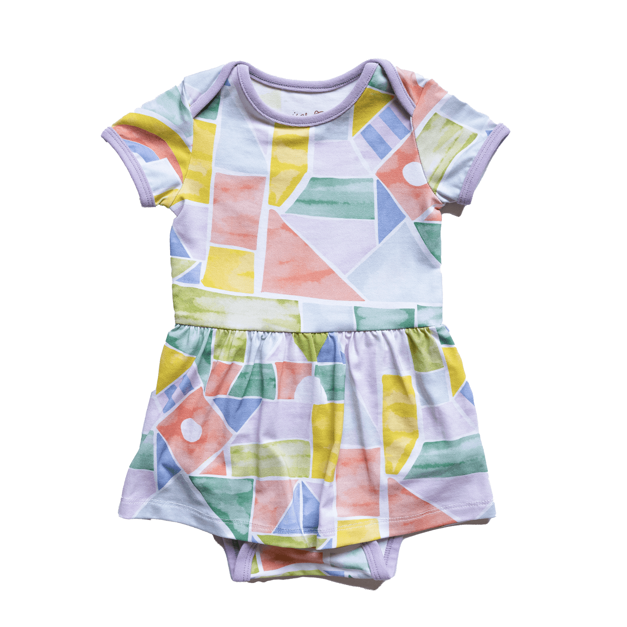 Anise & Ava baby girl onesie dress in gender neutral hand drawn exclusive art eco friendly printed on luxury cotton, in Rainbow Blocks print, made to match with siblings' styles. 