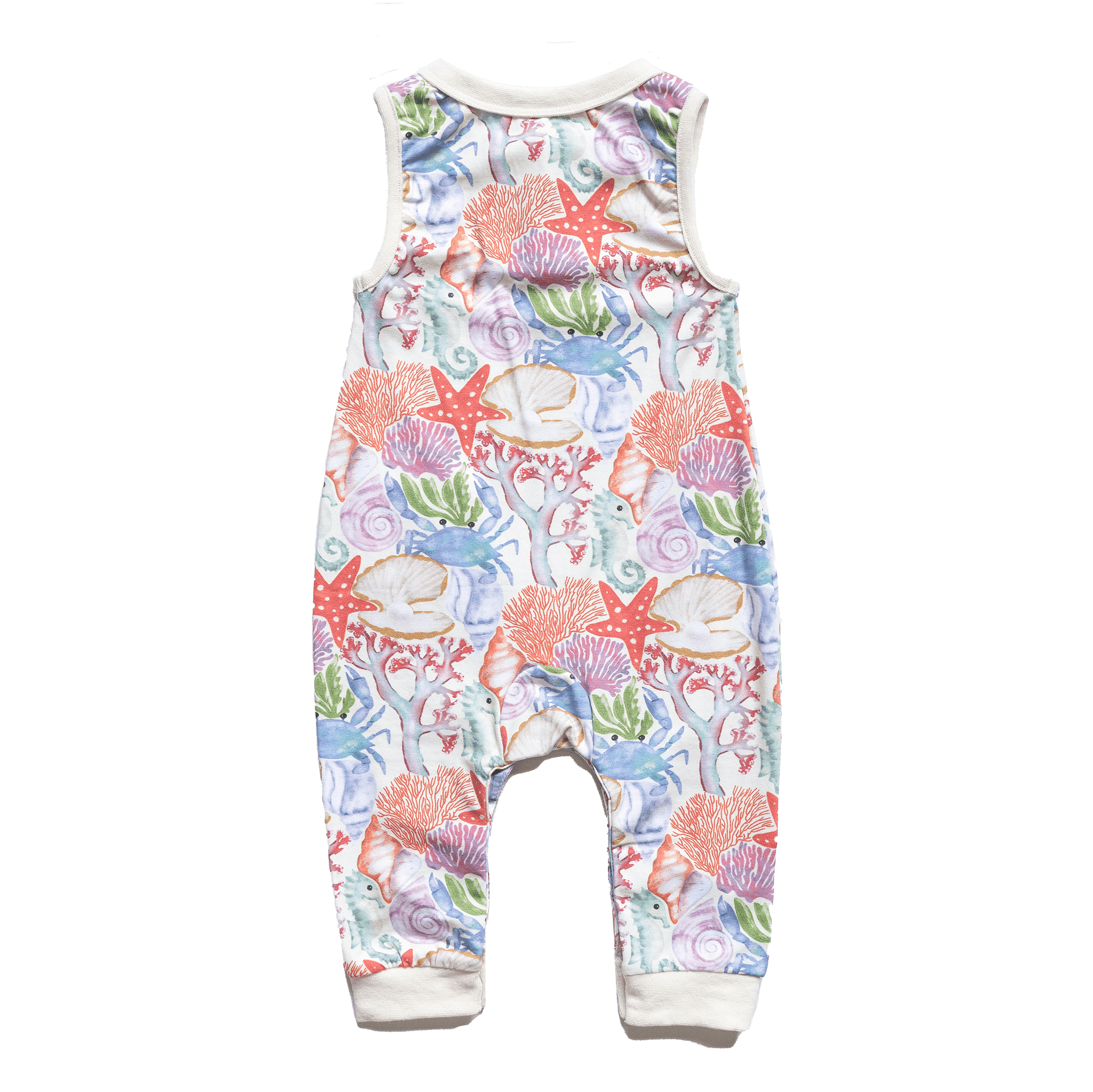 Anise & Ava genderless hand drawn exclusive art, Ocean Puzzle, printed on luxury cotton. Baby romper is perfect for Summer. Made with love and to match with siblings in same ocean puzzle print in tee or dress. 