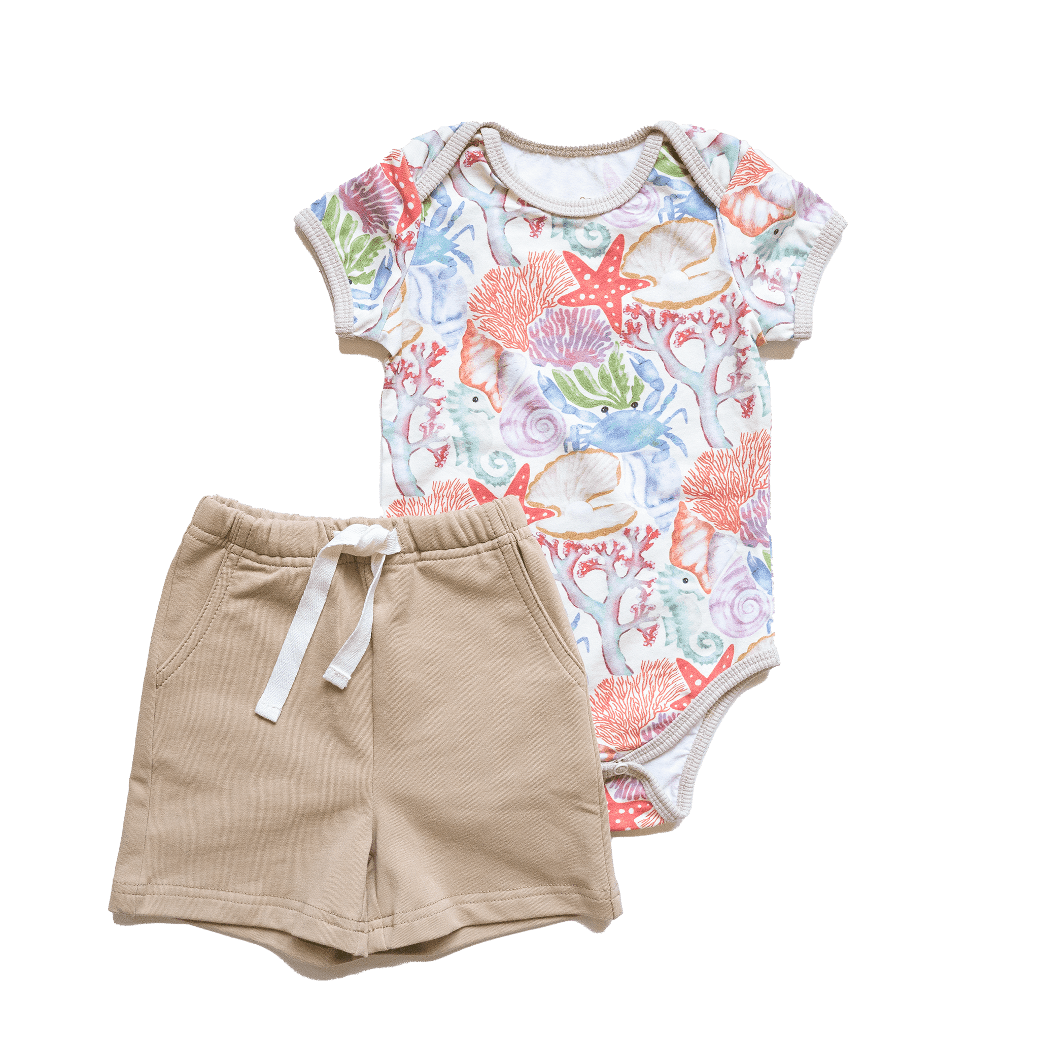 Anise & Ava genderless stretch cotton terry shorts in Stone color. Made for all boys & girls with a longer inseam for tumbling all day long. Shorts available for babies to 7/8 year old. 
