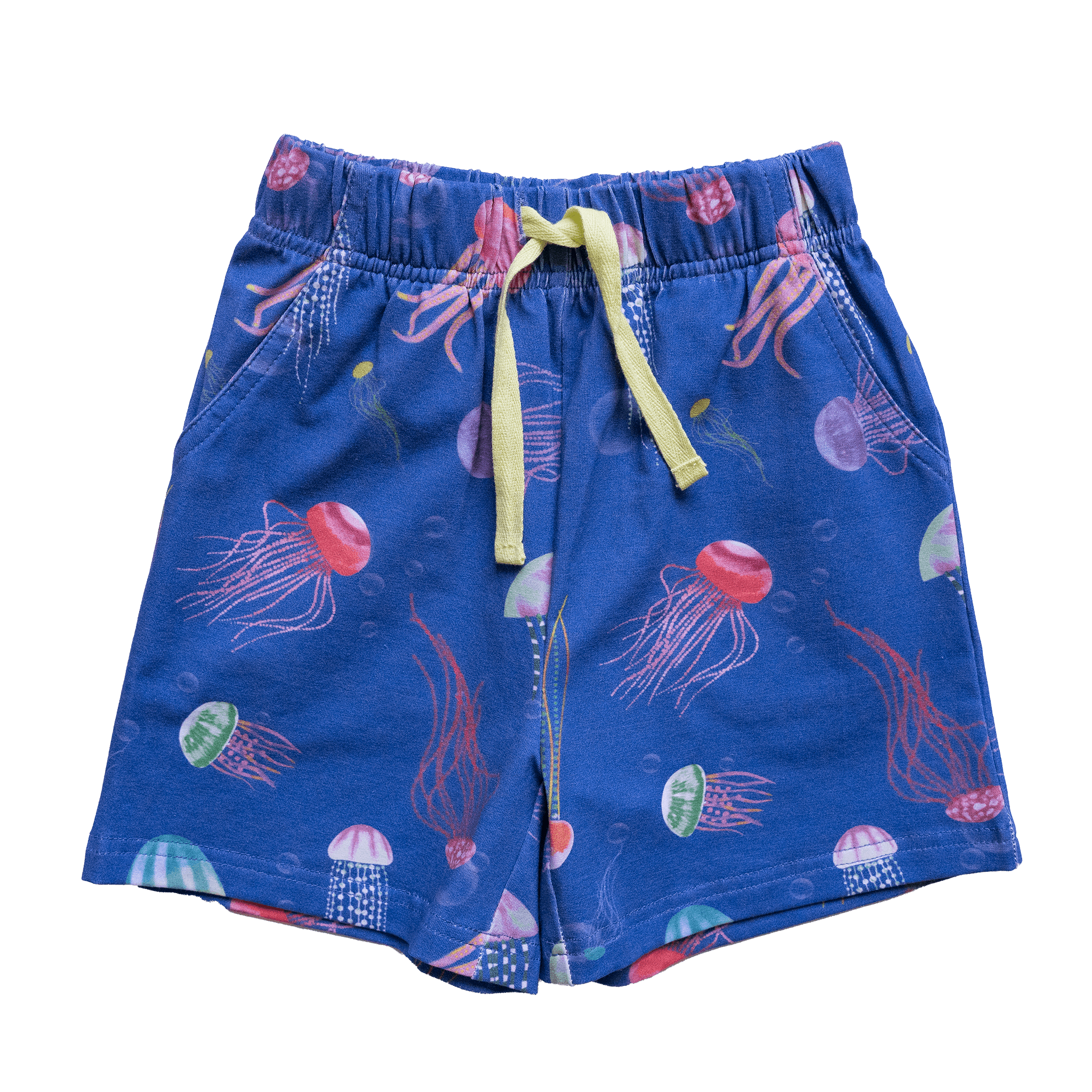 Anise & Ava genderless hand drawn exclusive art, eco friendly printed on luxury cotton. Printed jellysfish shorts are made with inseam fit for both boys & girls to tumble all day long. Can wear it alone or as a set. Made to match all siblings, baby onesie, romper, dresses and shorts. 