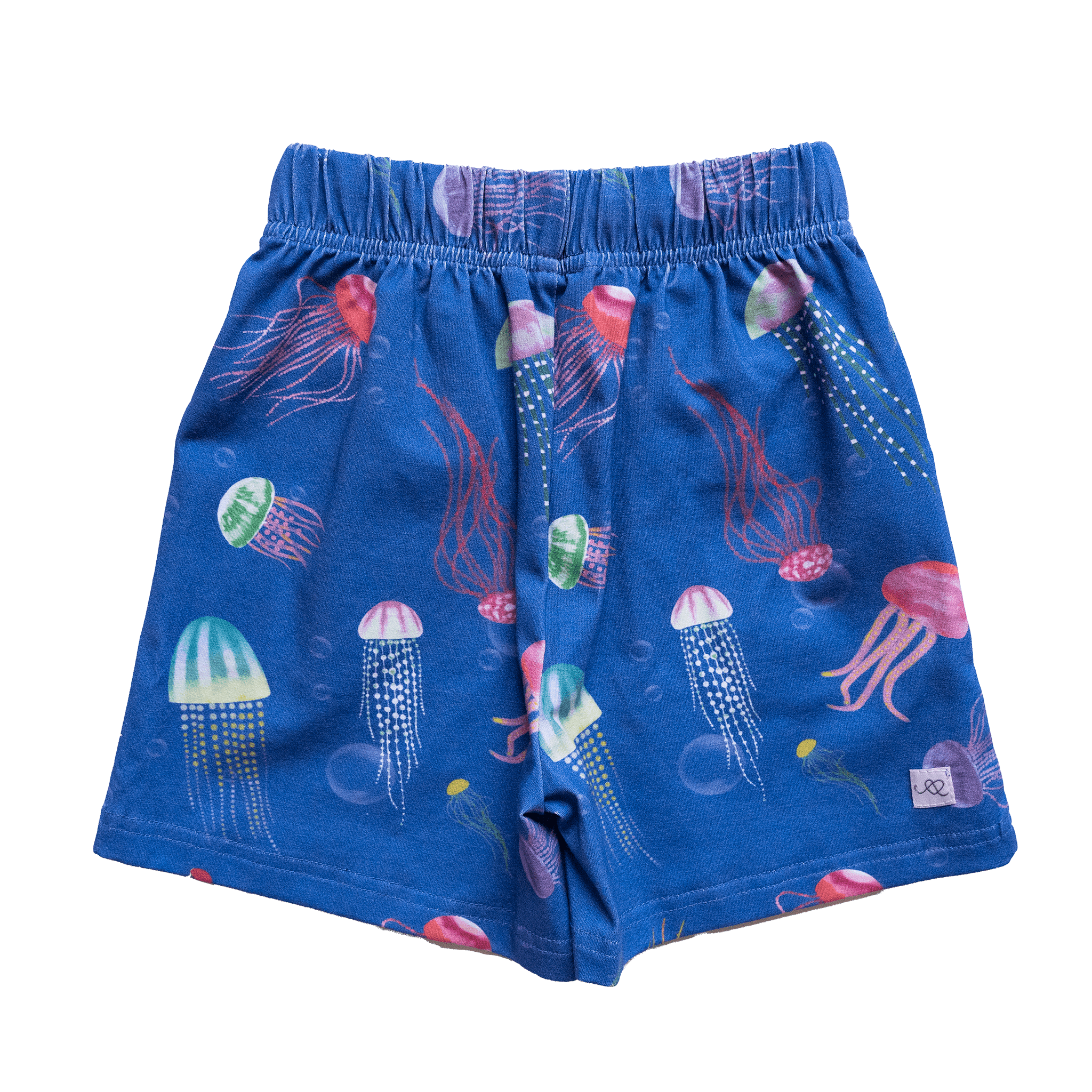 Anise & Ava genderless hand drawn exclusive art, eco friendly printed on luxury cotton. Printed jellysfish shorts are made with inseam fit for both boys & girls to tumble all day long. Can wear it alone or as a set. Made to match all siblings, baby onesie, romper, dresses and shorts. 