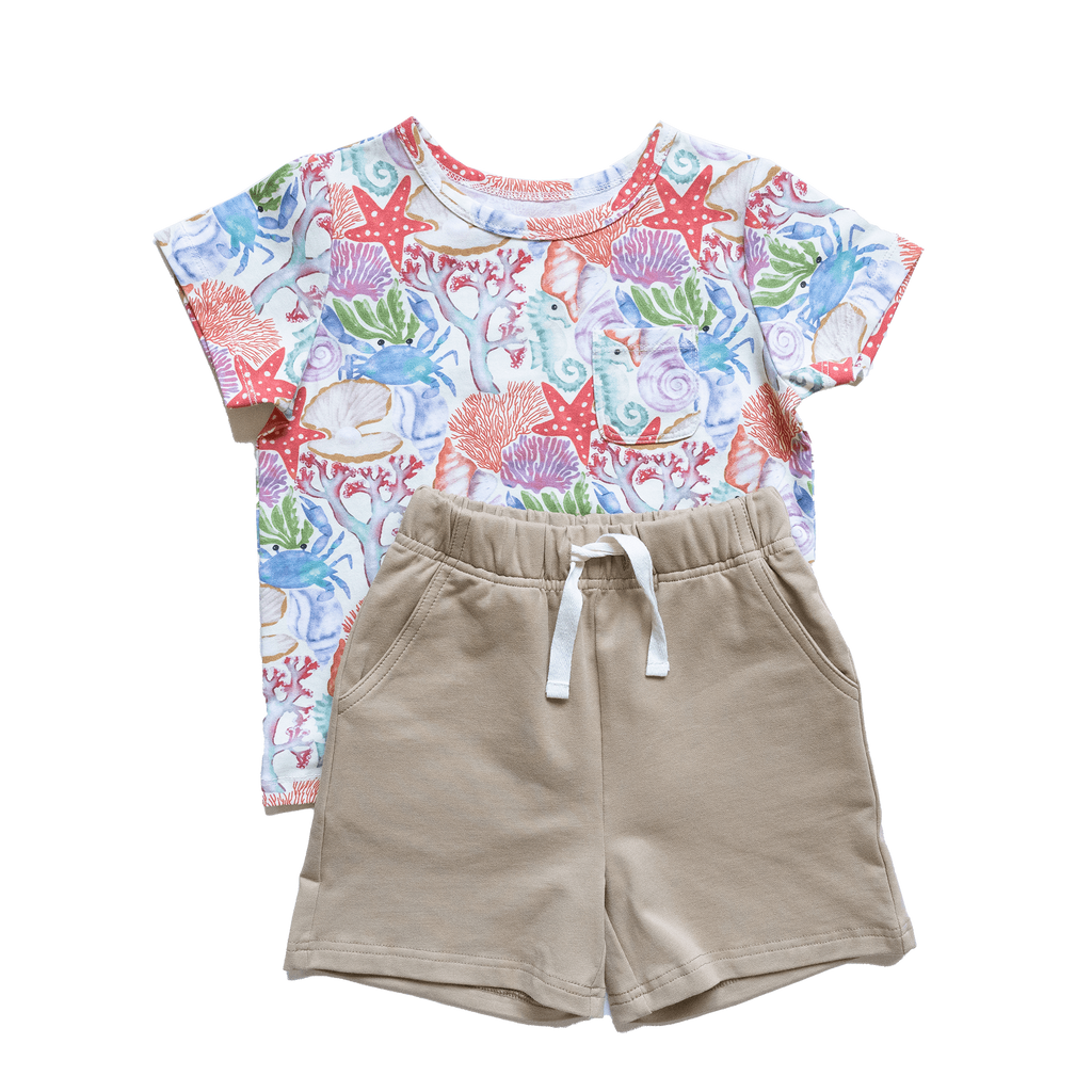Anise & Ava genderless exclusive hand drawn artwork, eco friendly printed on luxury cotton. Anise & Ava short sleeves pocket tee, made and designed to match siblings' styles in baby onesies or other kids' dresses or shorts. 