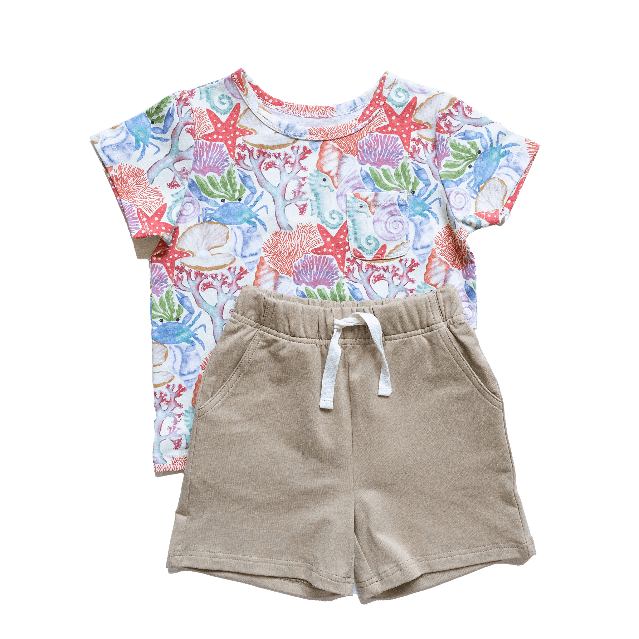Anise & Ava genderless stretch cotton terry shorts in Stone color. Made for all boys & girls with a longer inseam for tumbling all day long. Shorts available for babies to 7/8 year old. 