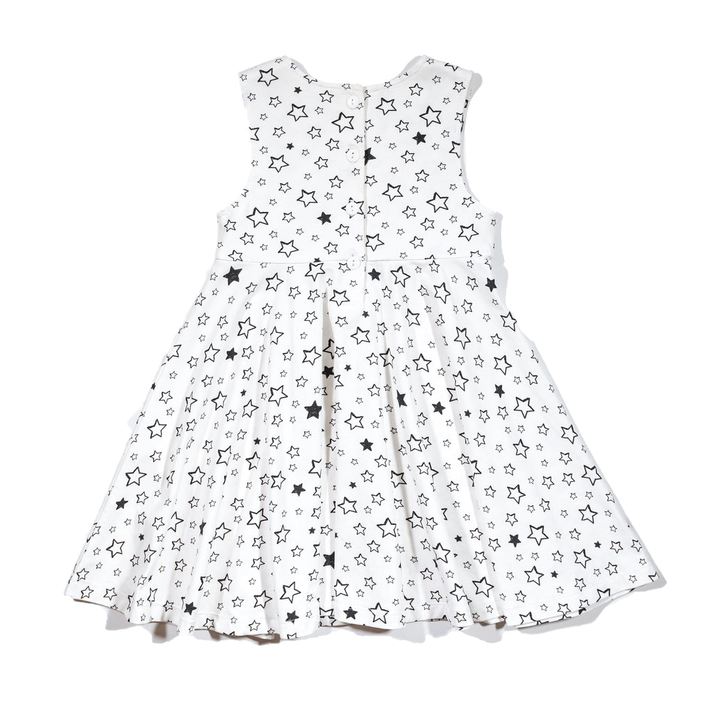 Girls' knit swirl dress back in Starry print, to match with Mommy & me, daddy & me tees, and siblings' long johns and onesie dress.
