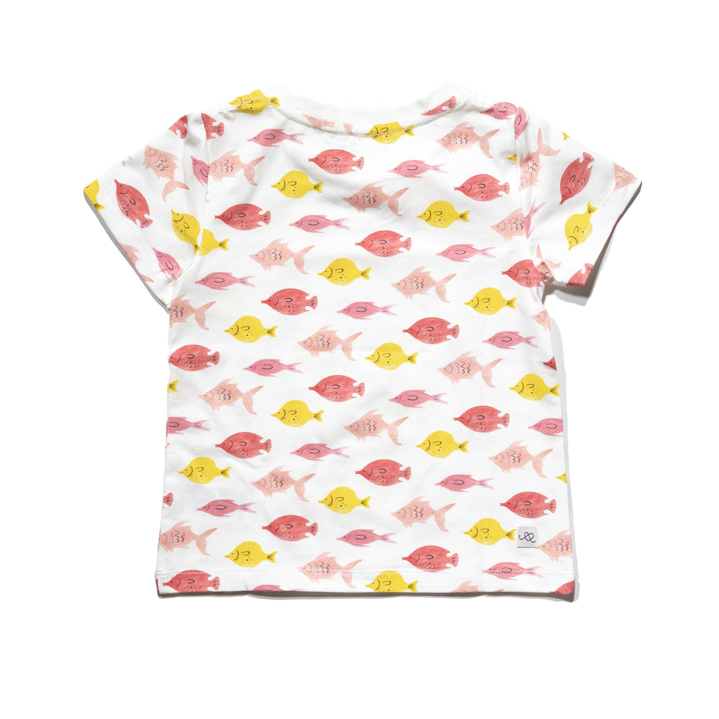 kids' knit tee back in Fishes print, matching with mommy & me and daddy & me tees.